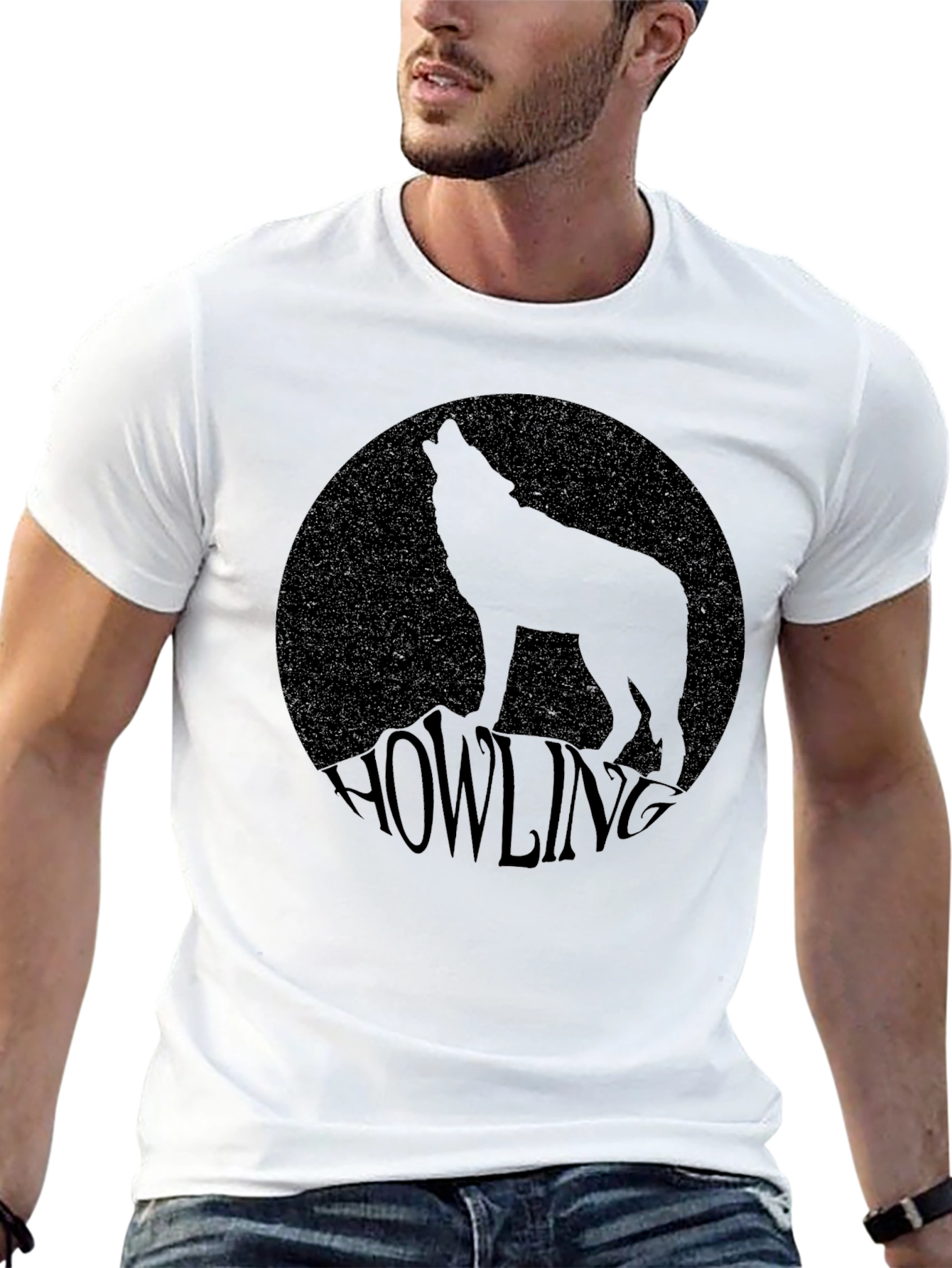 Black Howling Wolf Graphic Tee - Black view 13