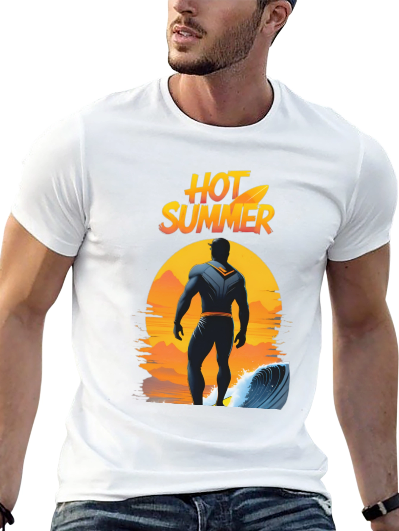 Black Hot Summer Surfer Graphic Tee - Black Cotton T-Shirt view 13