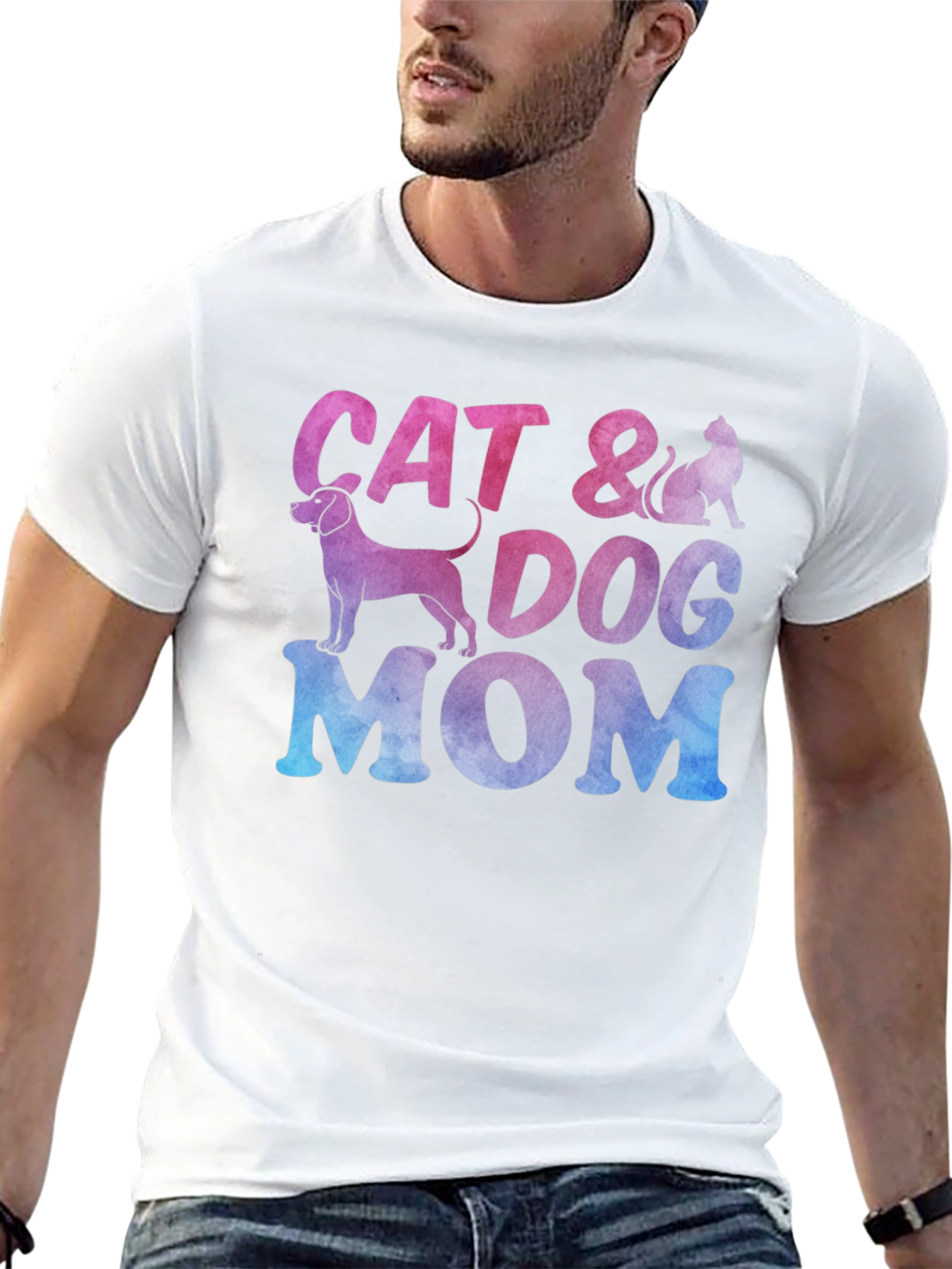 Black Cat & Dog Mom Graphic T-Shirt - Unisex Crew Neck view 13