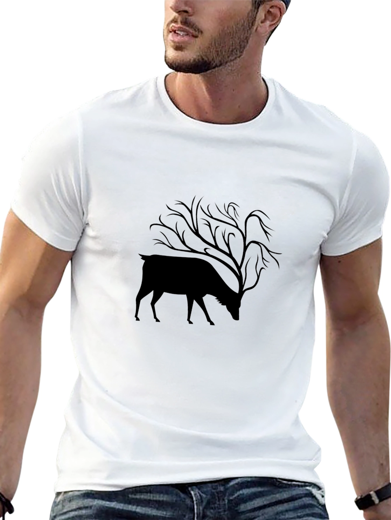 Black Nature Deer Tree T-Shirt - Stylish Graphic Tee view 13