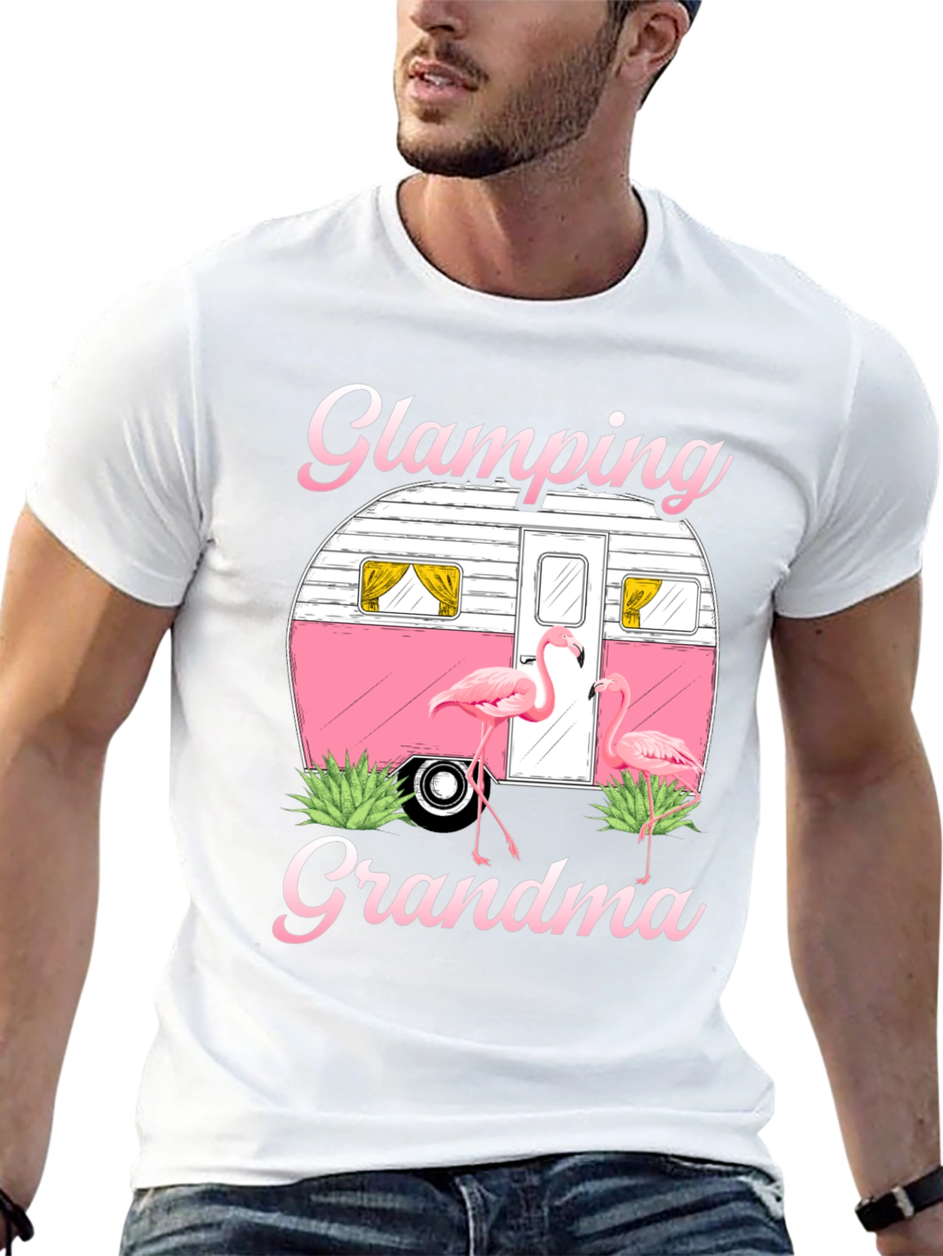 Black Glamping Grandma Flamingo T-Shirt view 13