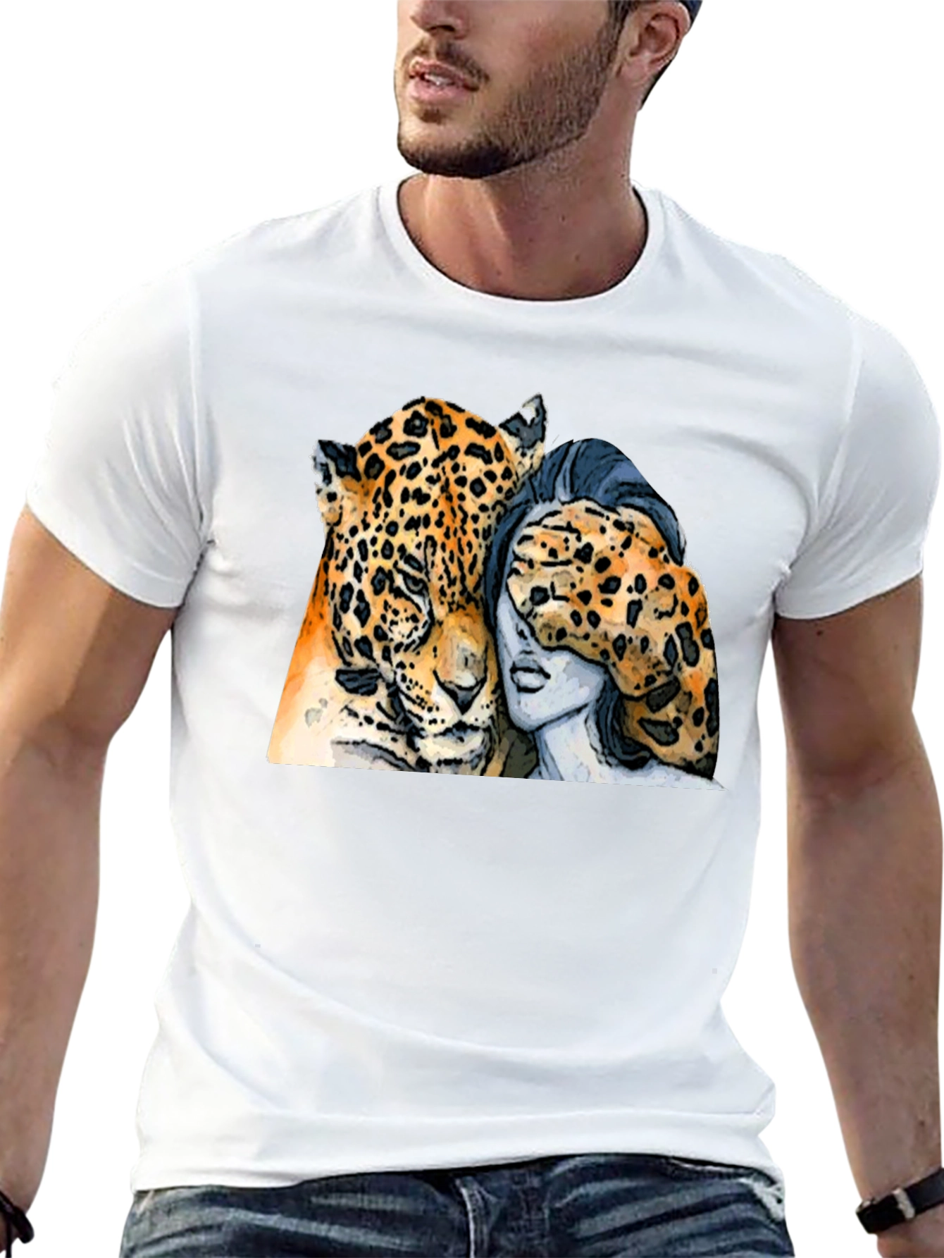 Black Jaguar and Woman Graphic Print Black T-Shirt view 13