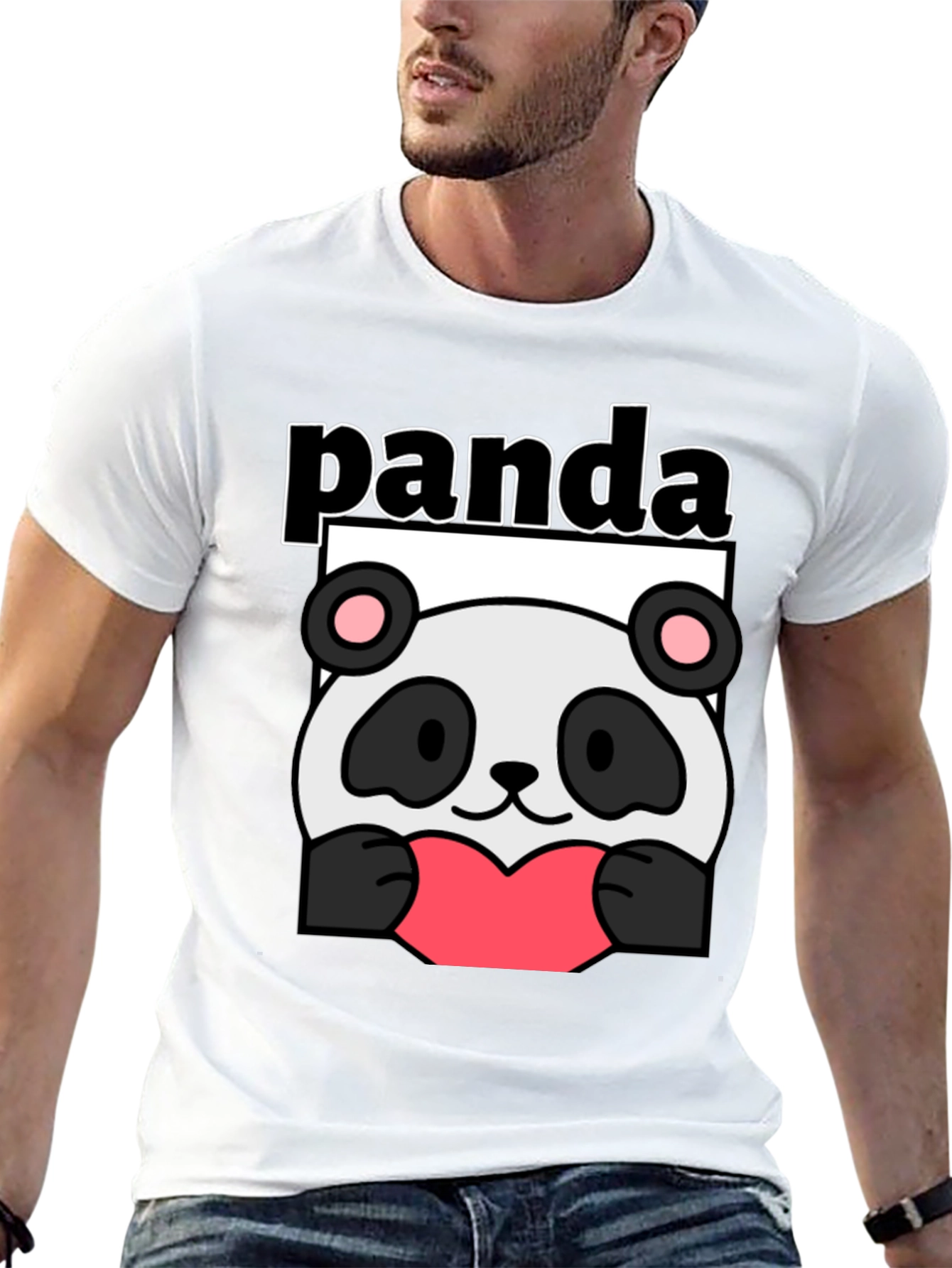 Black Cute Panda Heart Graphic Black T-Shirt view 13