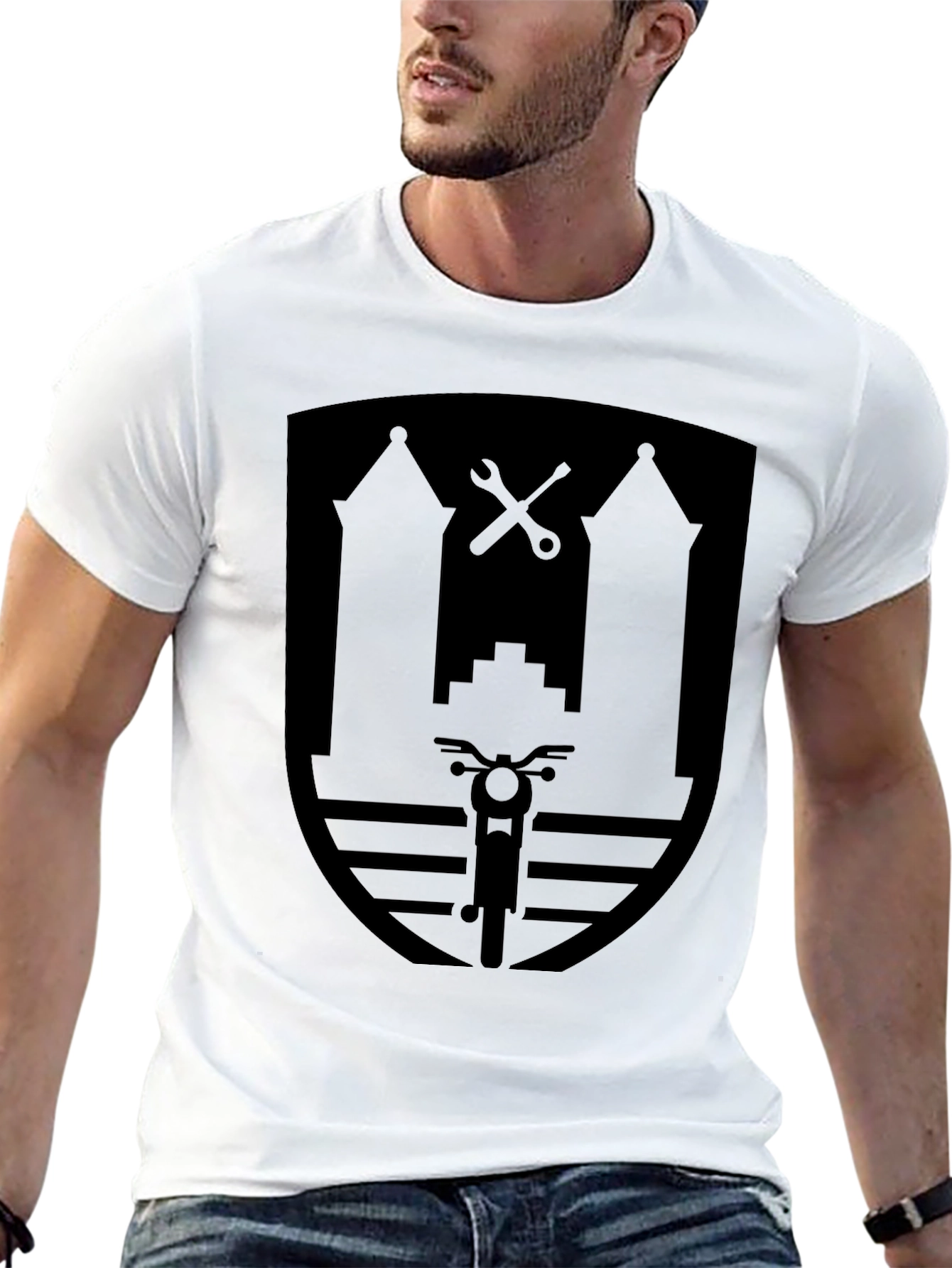 Black Motorcycle Shield Graphic Black T-Shirt view 13