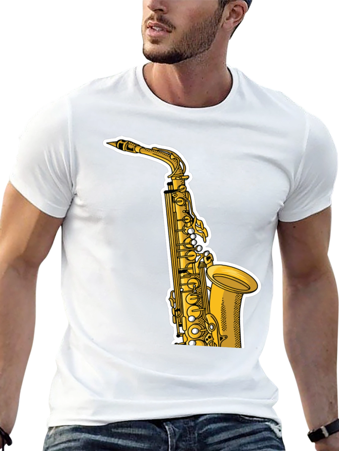 Black Saxophone Graphic Tee - Black Cotton T-Shirt view 13