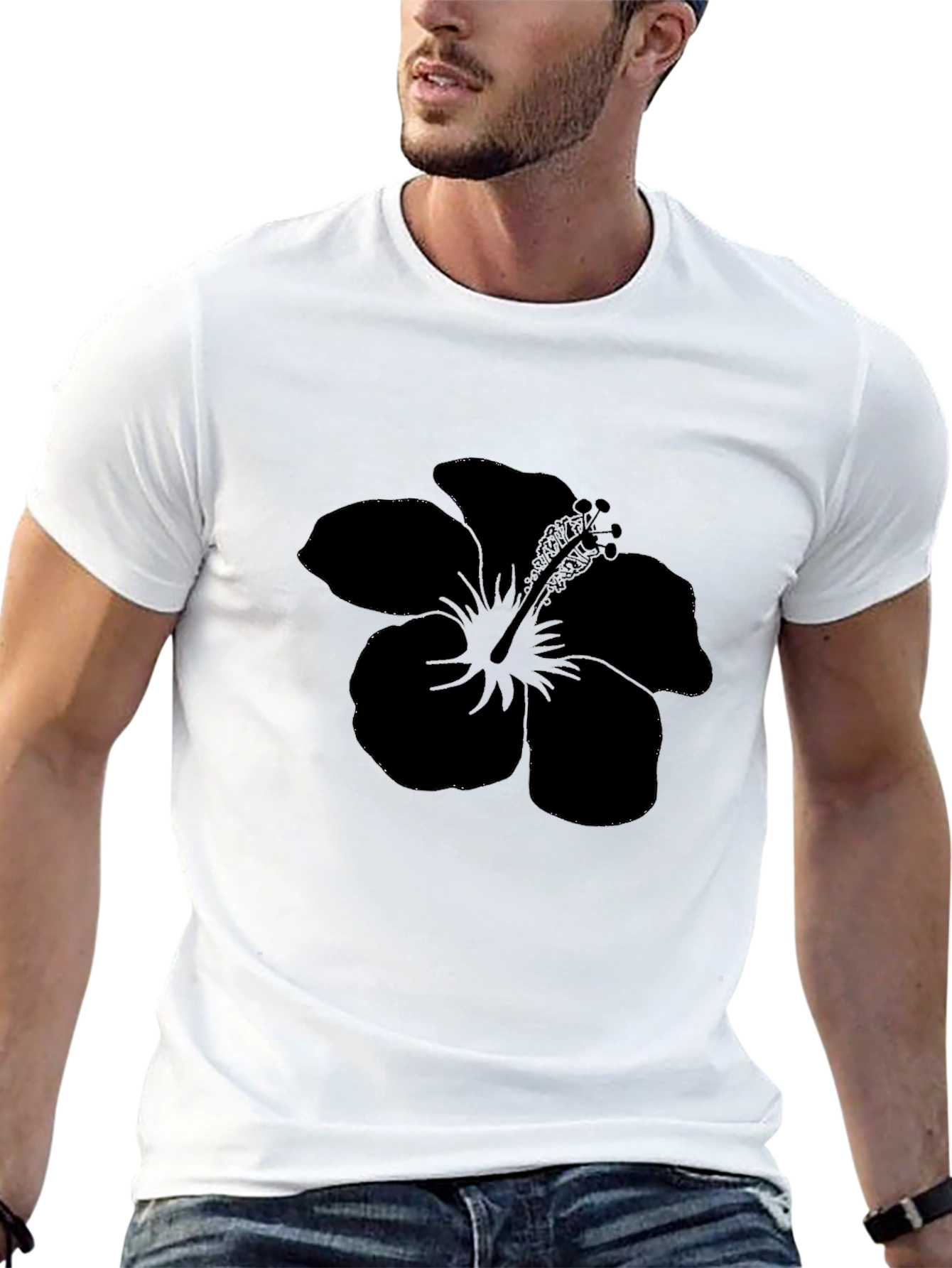 Black Black Hibiscus Flower Graphic Tee view 13