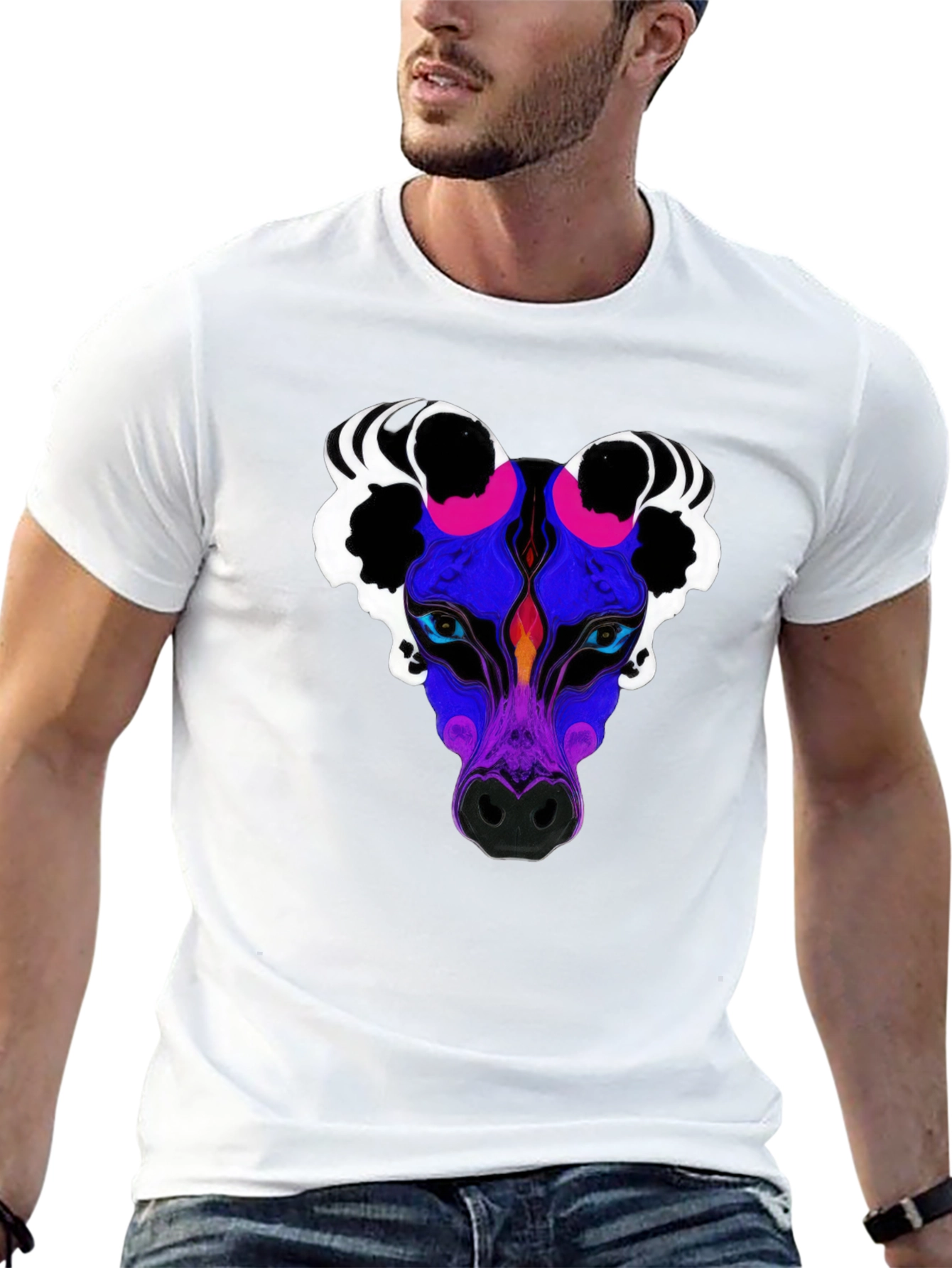 Black Abstract Wolf Graphic Tee - Black Crew Neck view 13