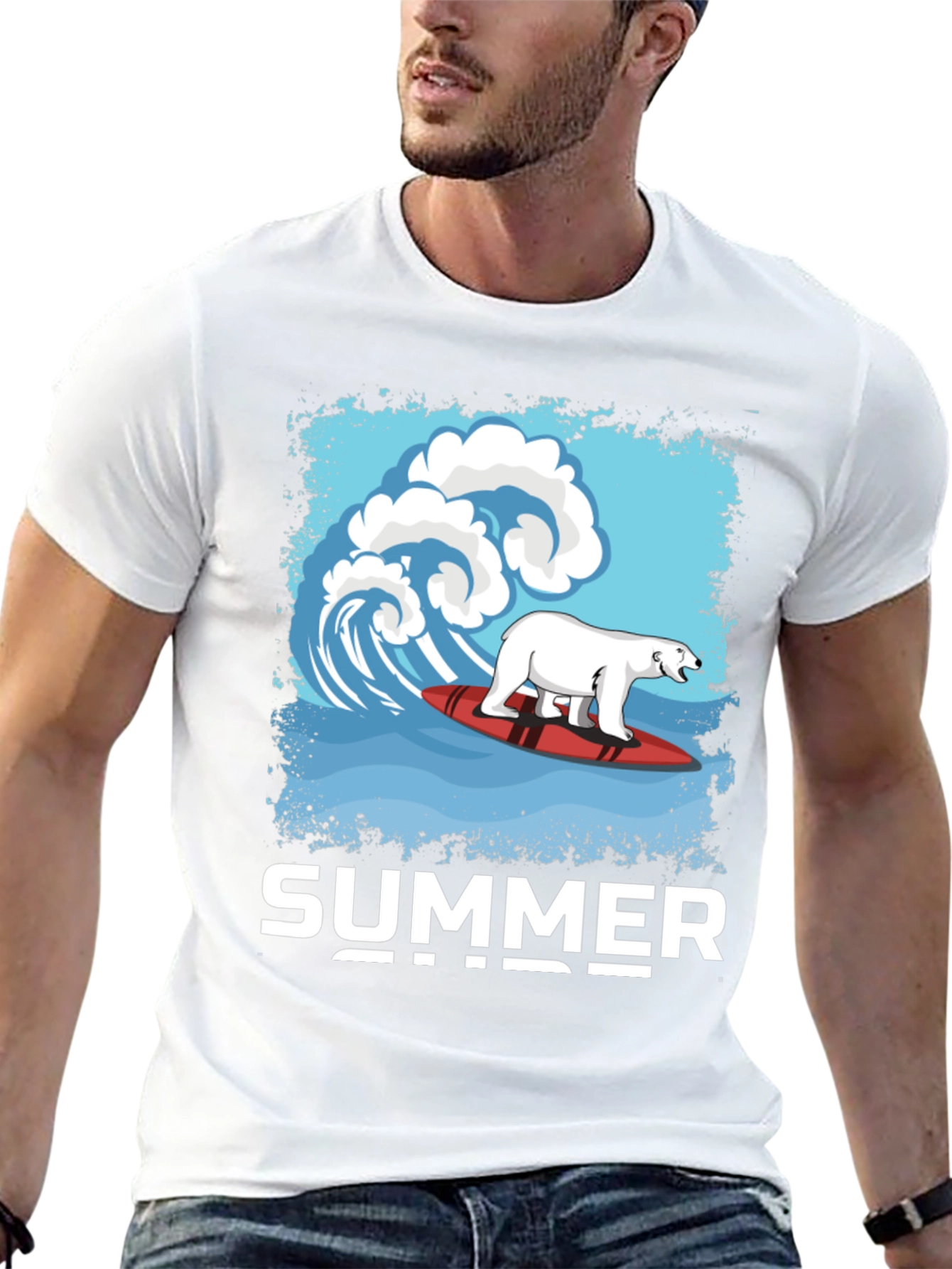 Black Surfing Polar Bear Summer T-Shirt view 13