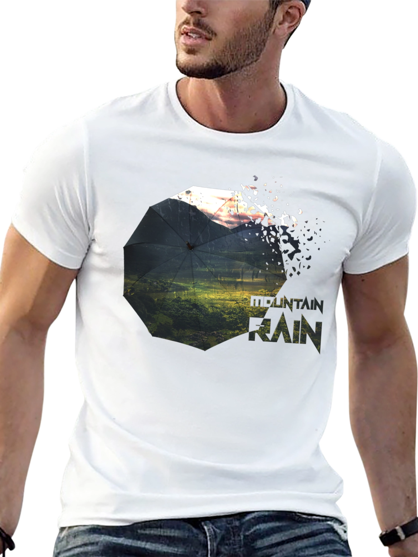 Black Mountain Rain Graphic Tee - Unique Nature Design view 13