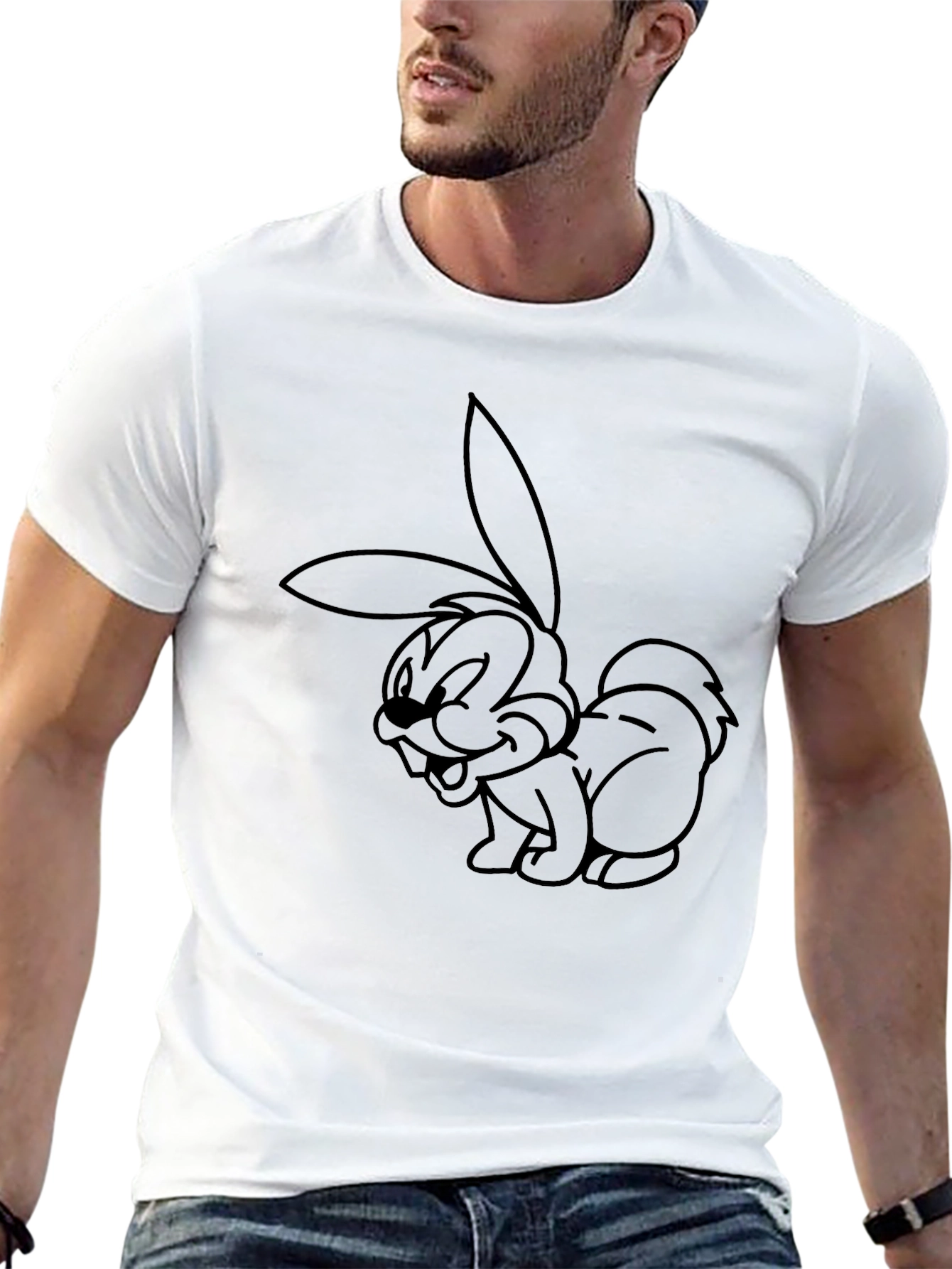 Black Cartoon Rabbit Graphic Black T-Shirt view 13