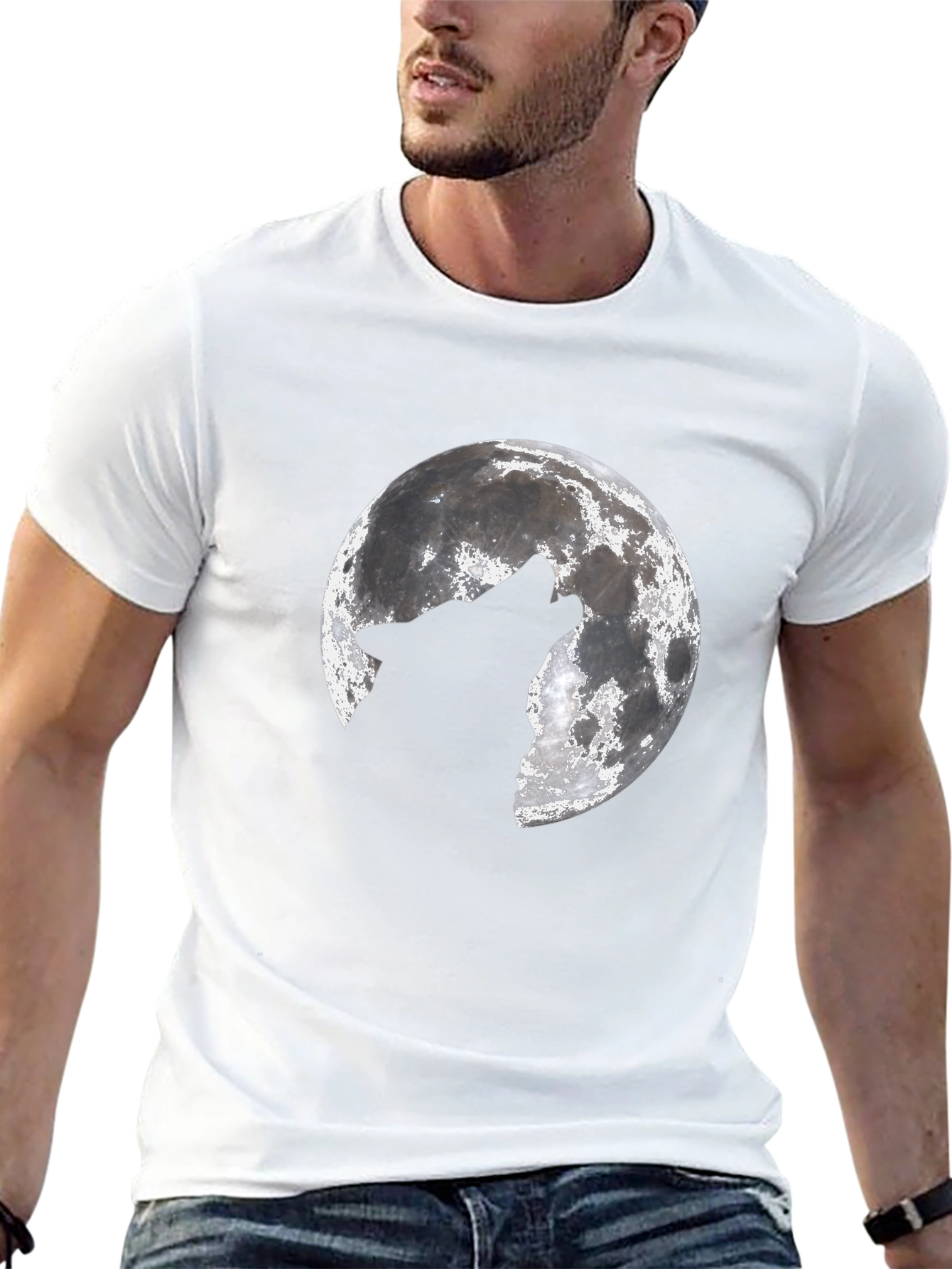 Black Wolf Howling at Moon Graphic Black T-Shirt view 13