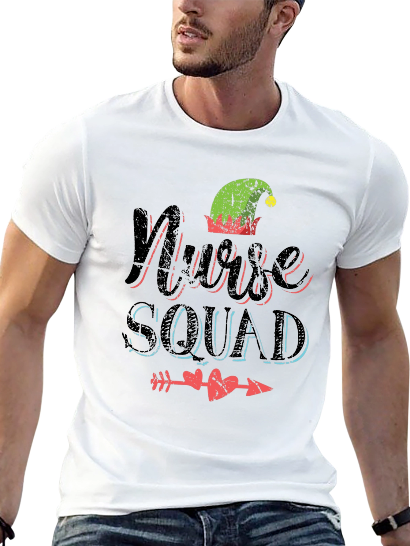 Black Nurse Squad Elf Hat Tee view 13