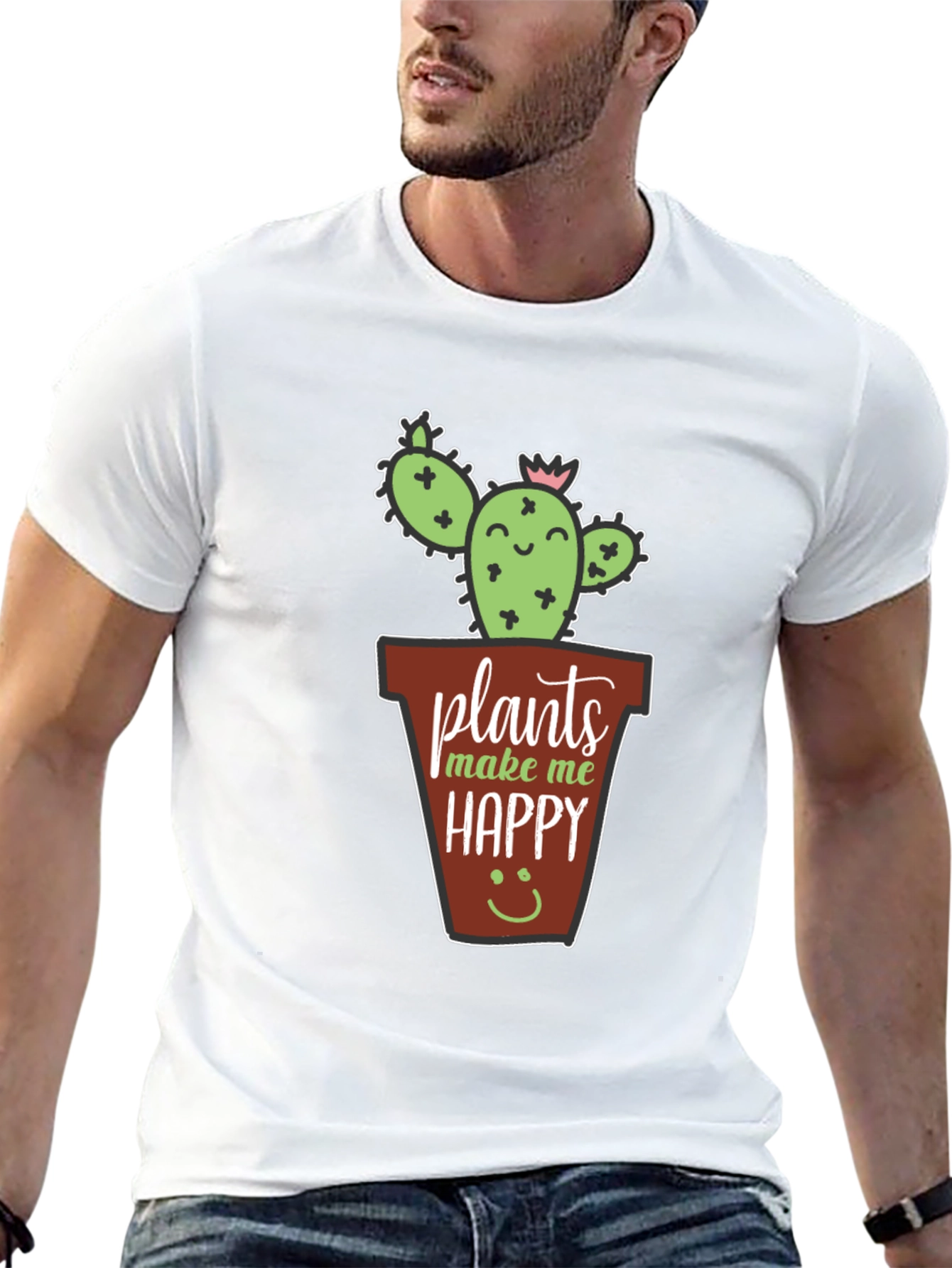 Black Plants Make Me Happy T-Shirt - Cute Cactus Tee view 13