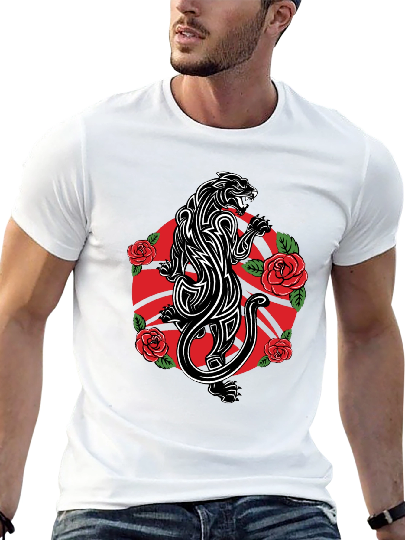 Black Panther & Roses Graphic Tee - Black view 13