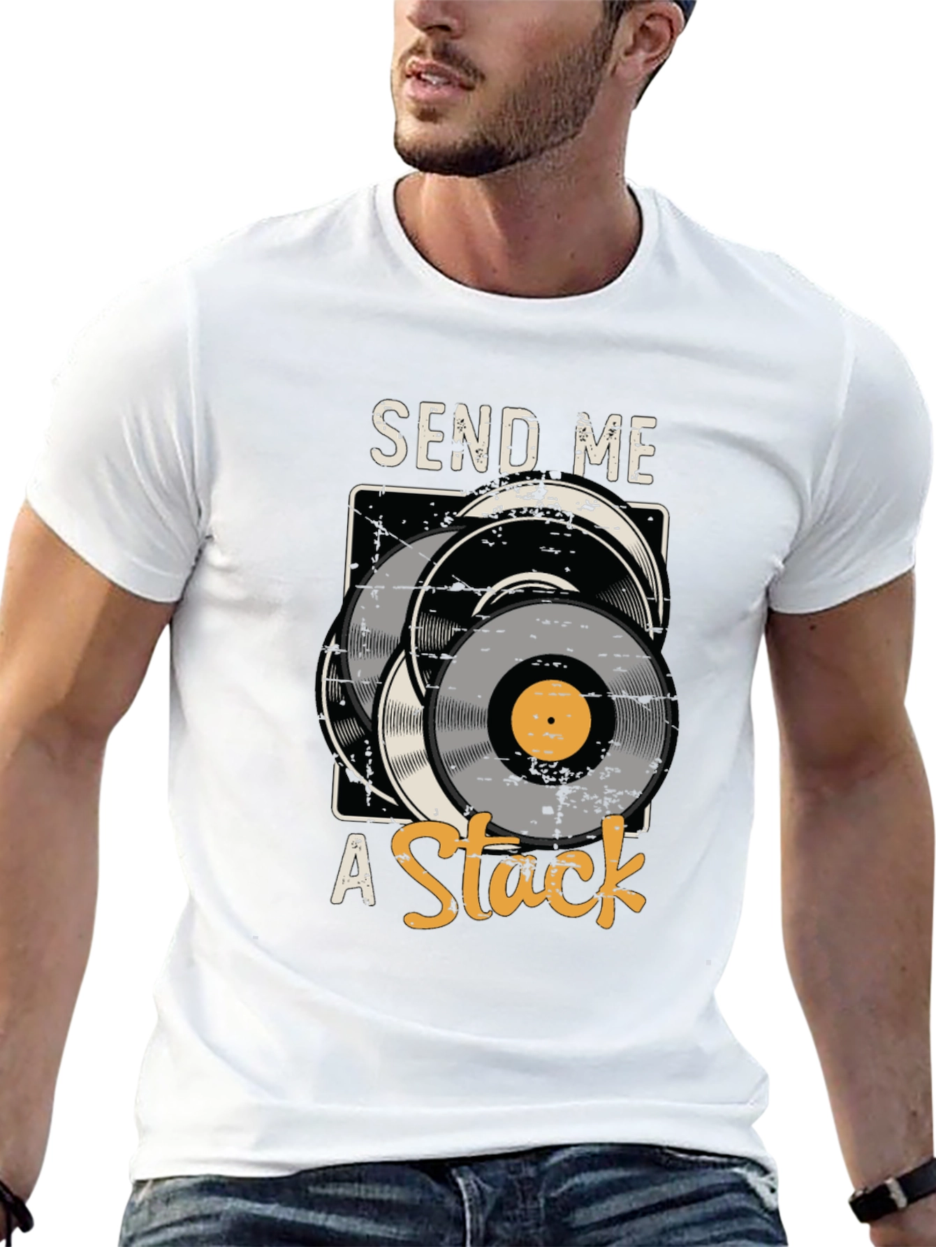 Black Send Me A Stack Vinyl Record Graphic Tee view 13