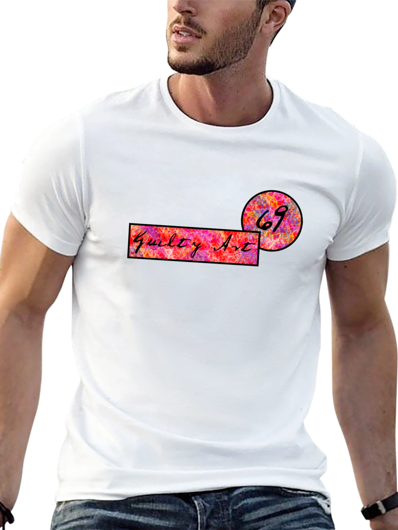 Black Graphic Tee: "Guilty Art 69" - Modern Style view 13