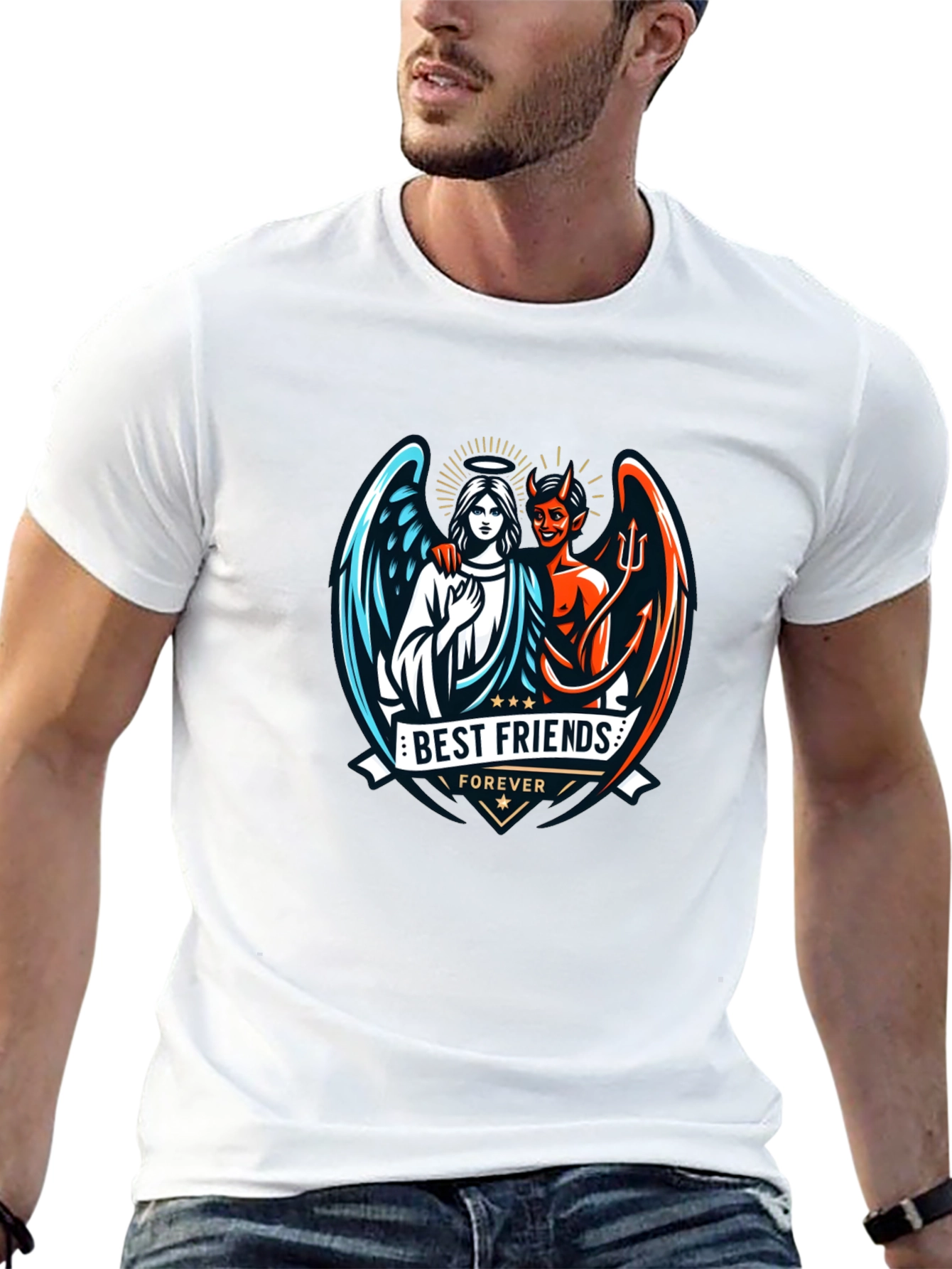 Black Best Friends Forever Graphic T-Shirt - Angel & Devil Design view 13