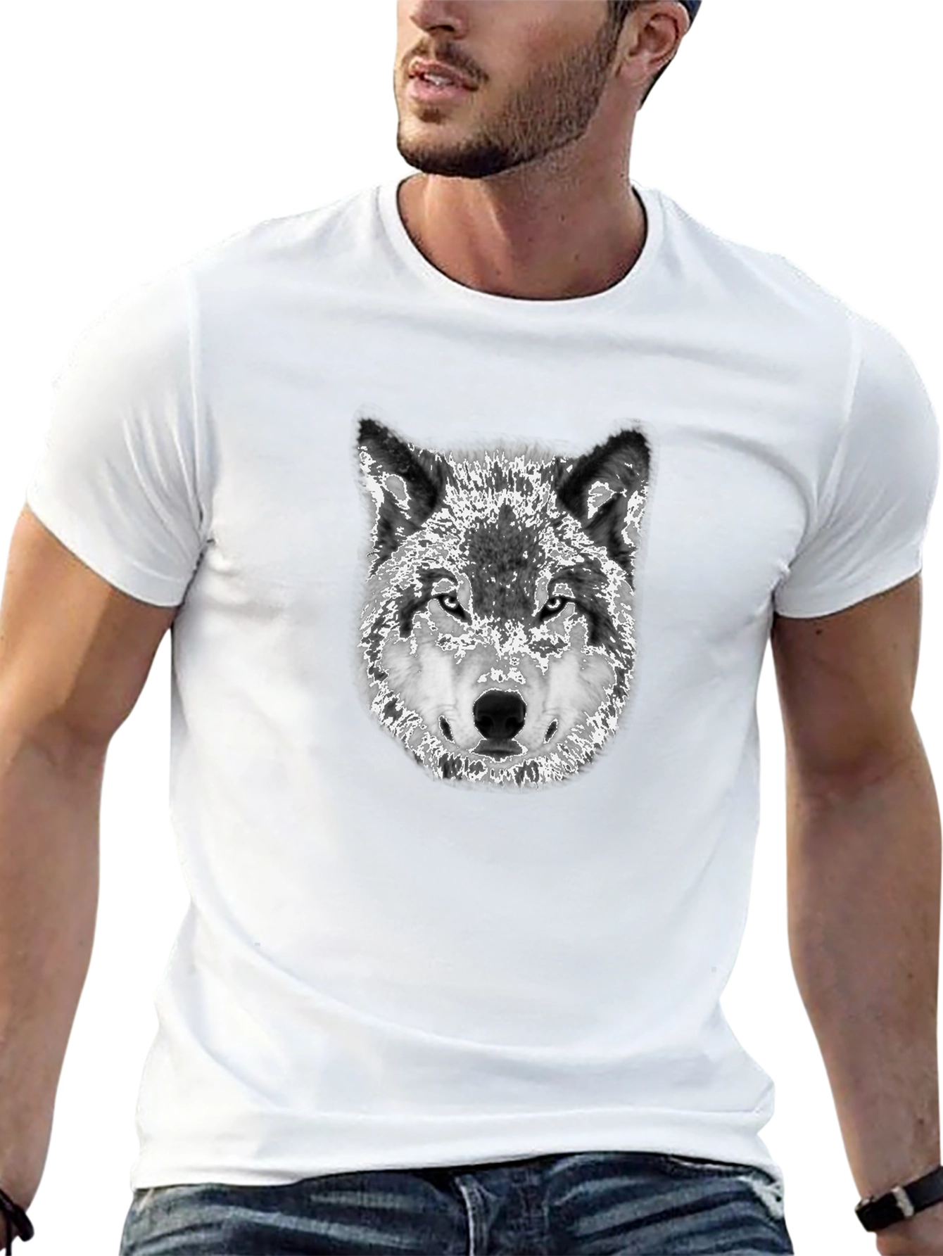 Black Wolf Graphic Print Black T-Shirt view 13