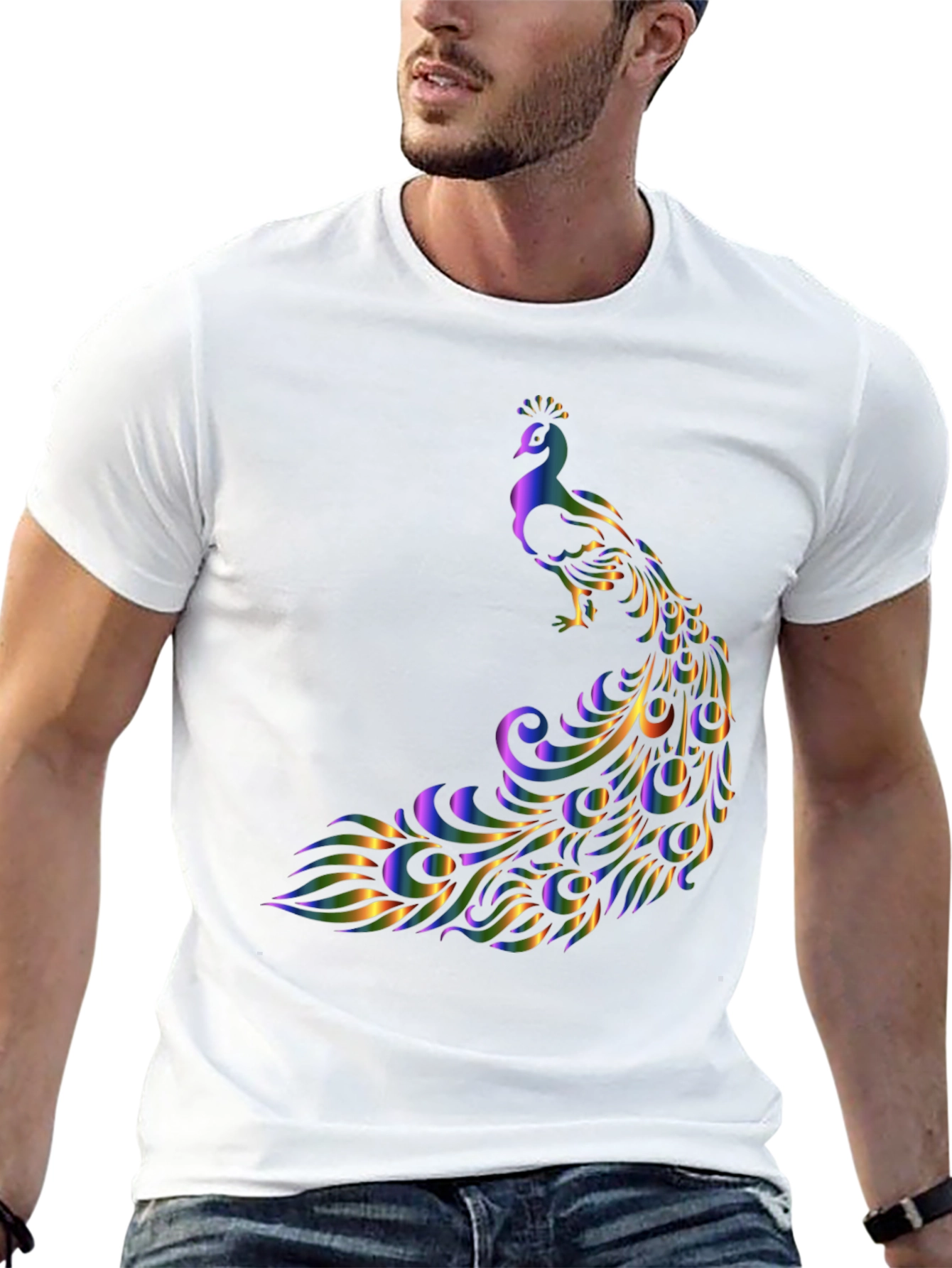 Black Peacock Graphic T-Shirt - Stylish and Eye-Catching Design view 13
