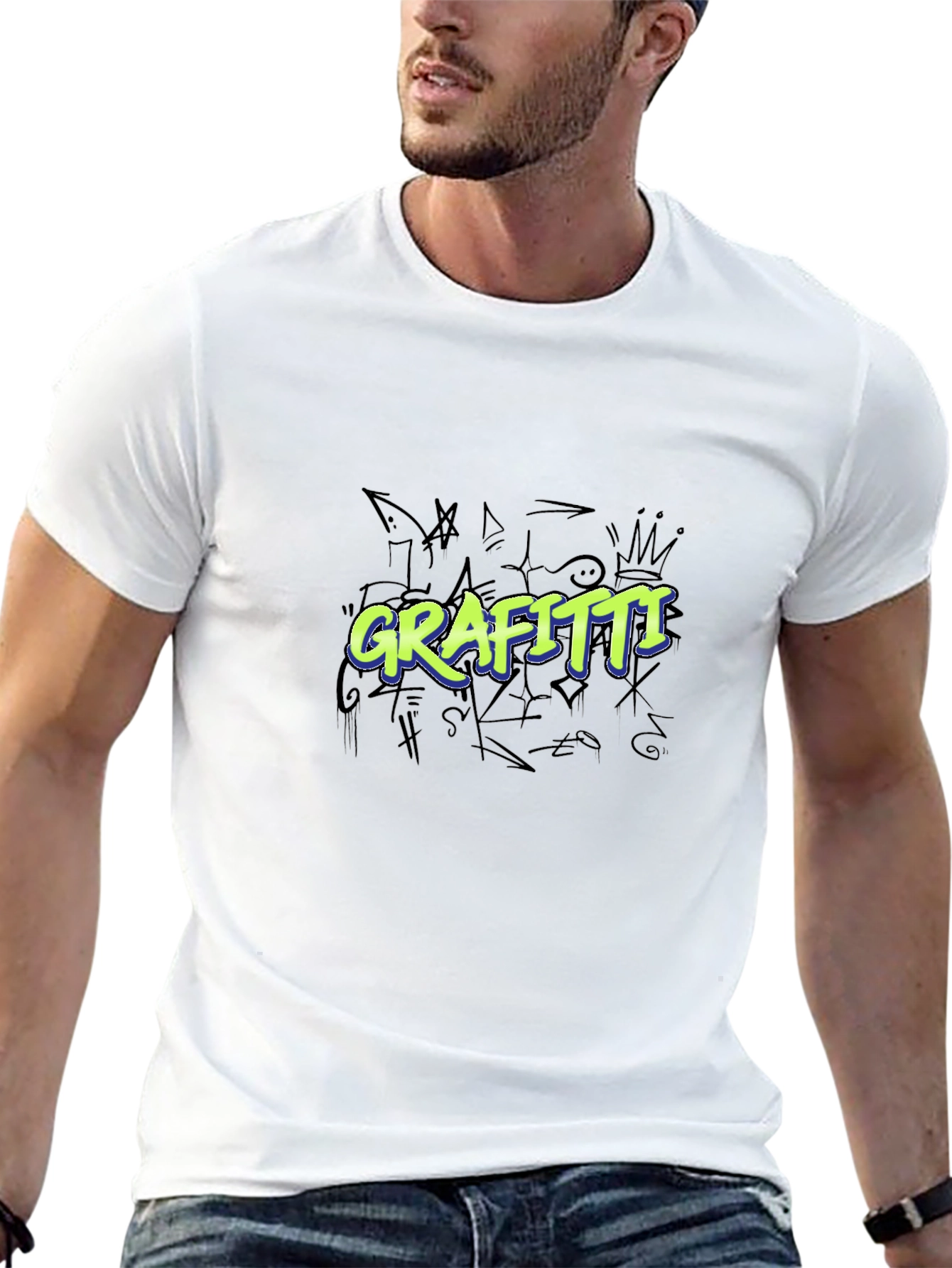 Black Graffiti T-Shirt - Black Crew Neck Tee view 13