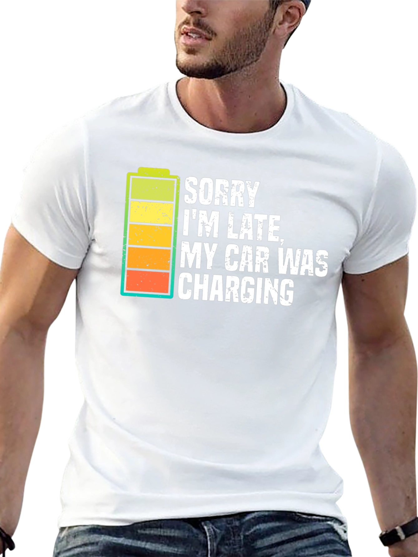 Sorry I'm Late Electric Car Charging Graphic Tee - 13