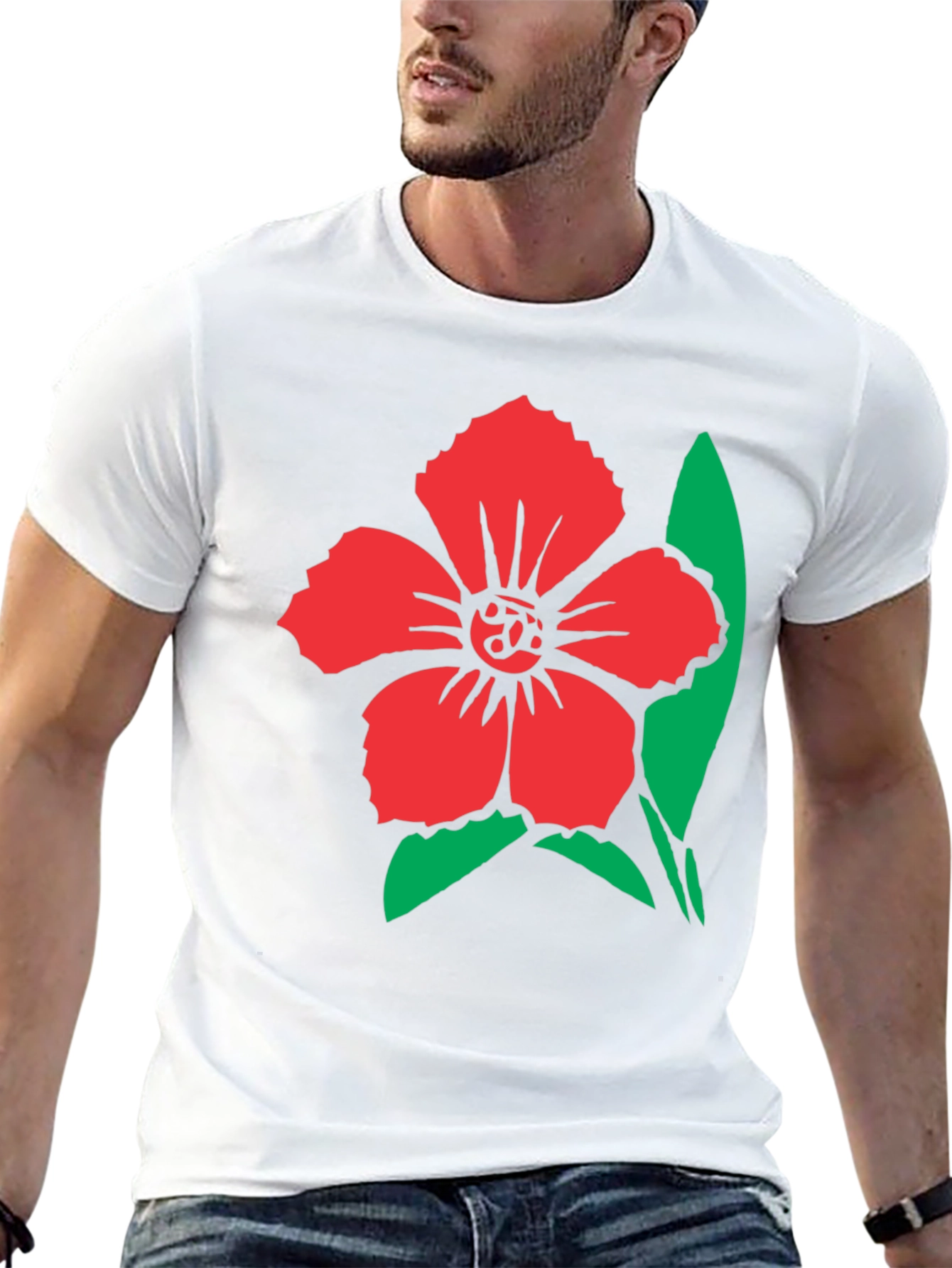 Black Floral Graphic Tee - Red Flower Design on Black Shirt view 13