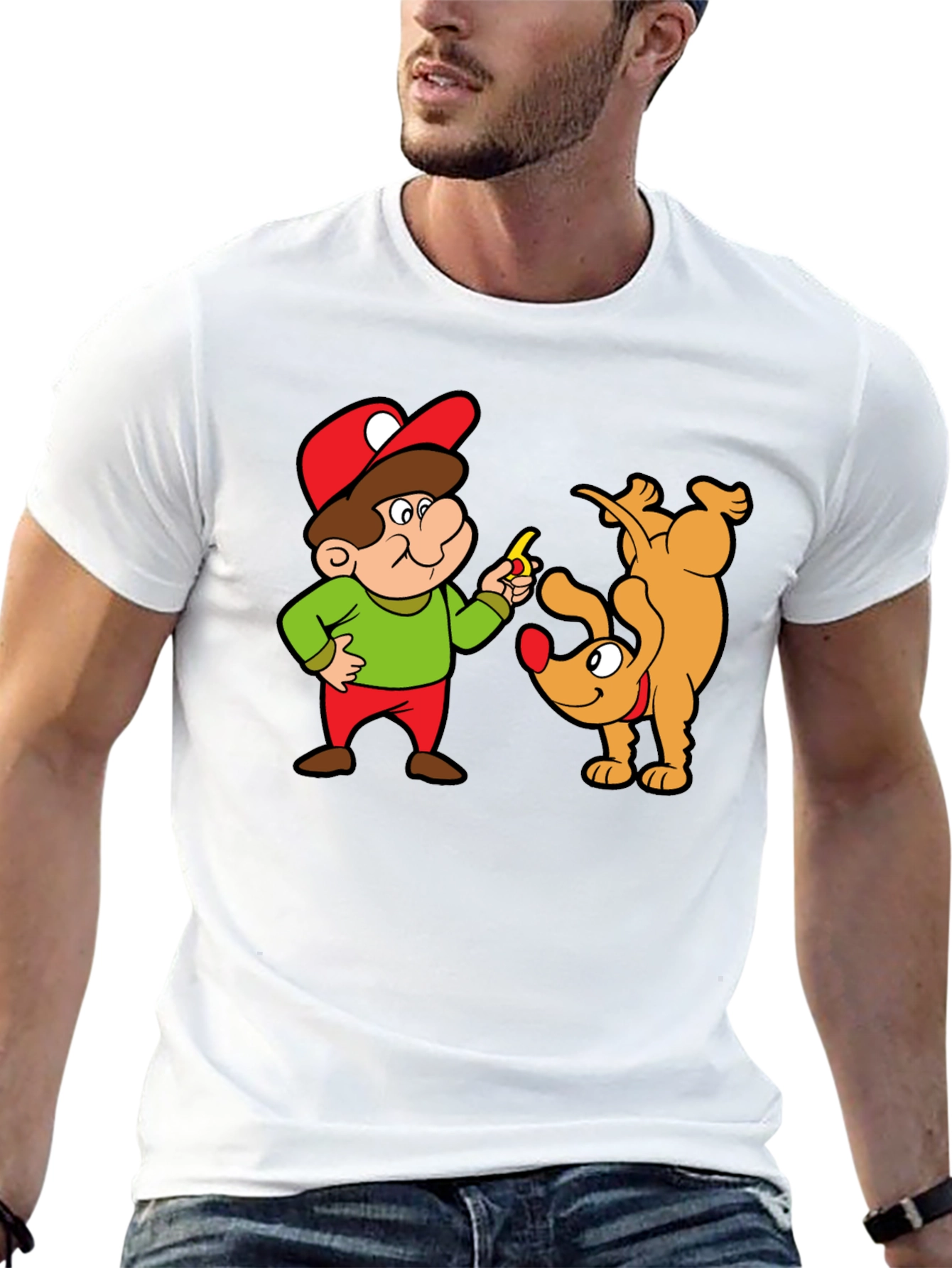 Black Cartoon Man & Dog Graphic Black T-Shirt view 13