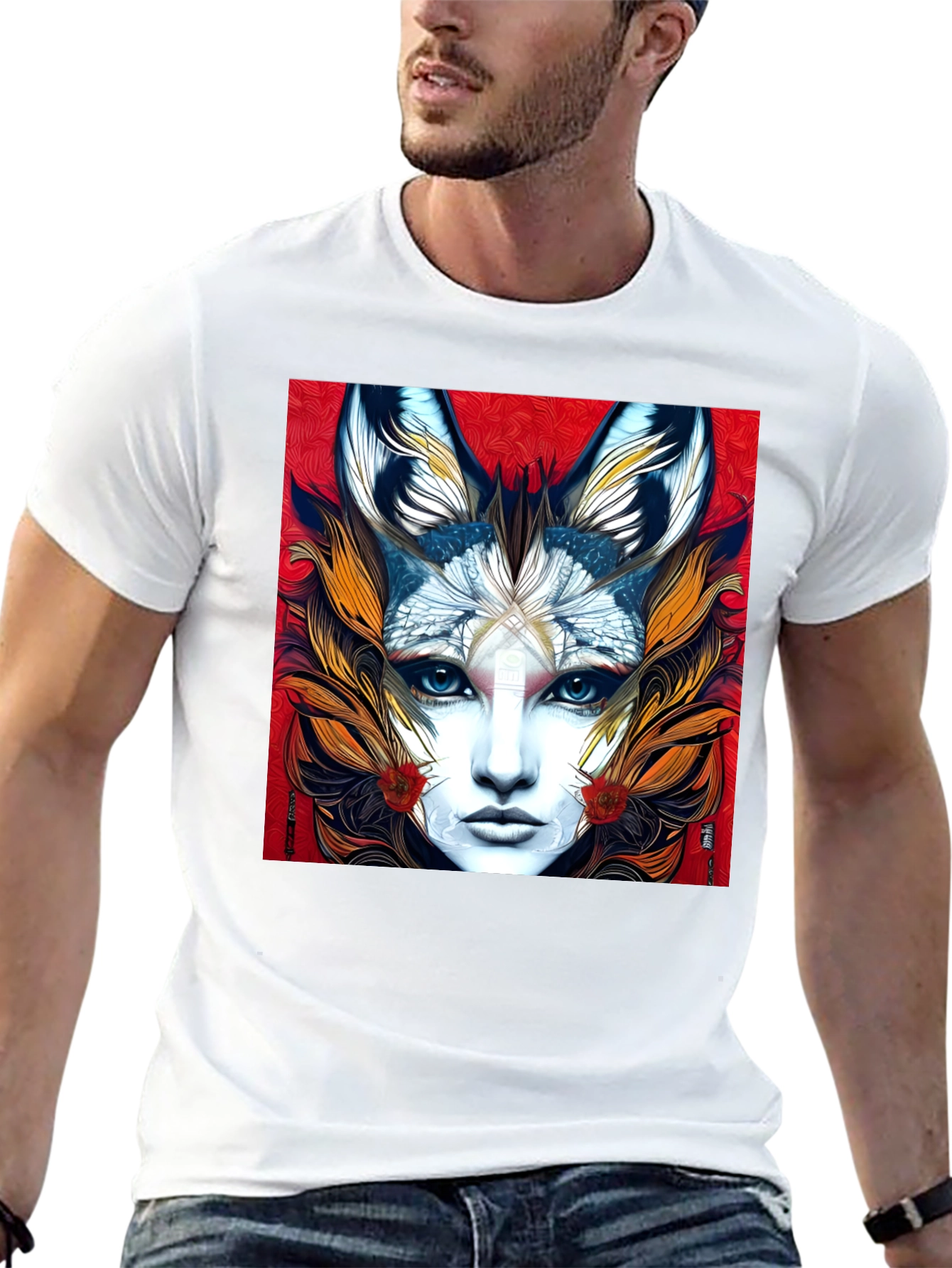 Black Mystic Fox Woman Graphic Tee - Unique Art T-Shirt view 13