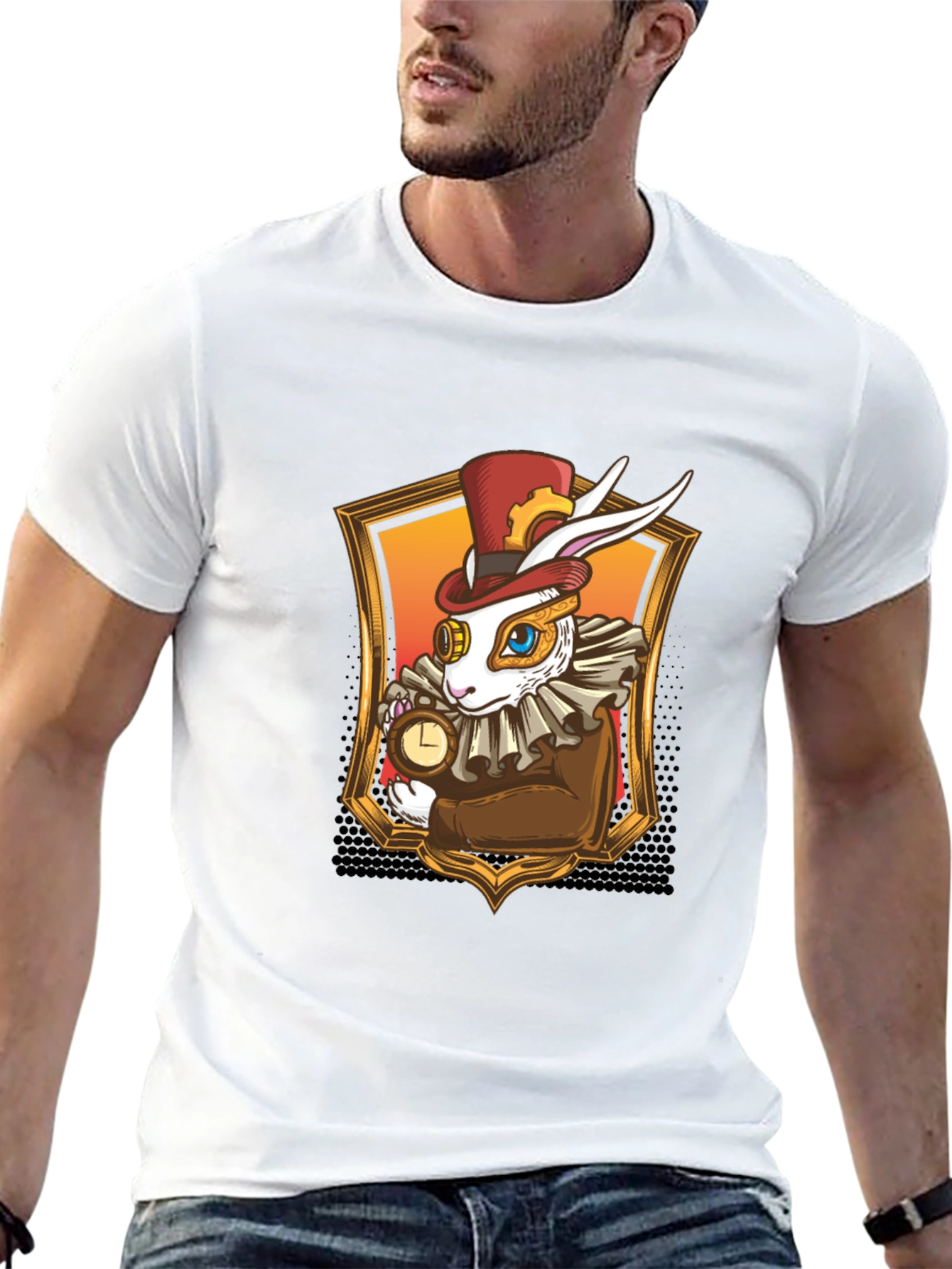 Black Steampunk Rabbit T-Shirt - Whimsical Design view 13