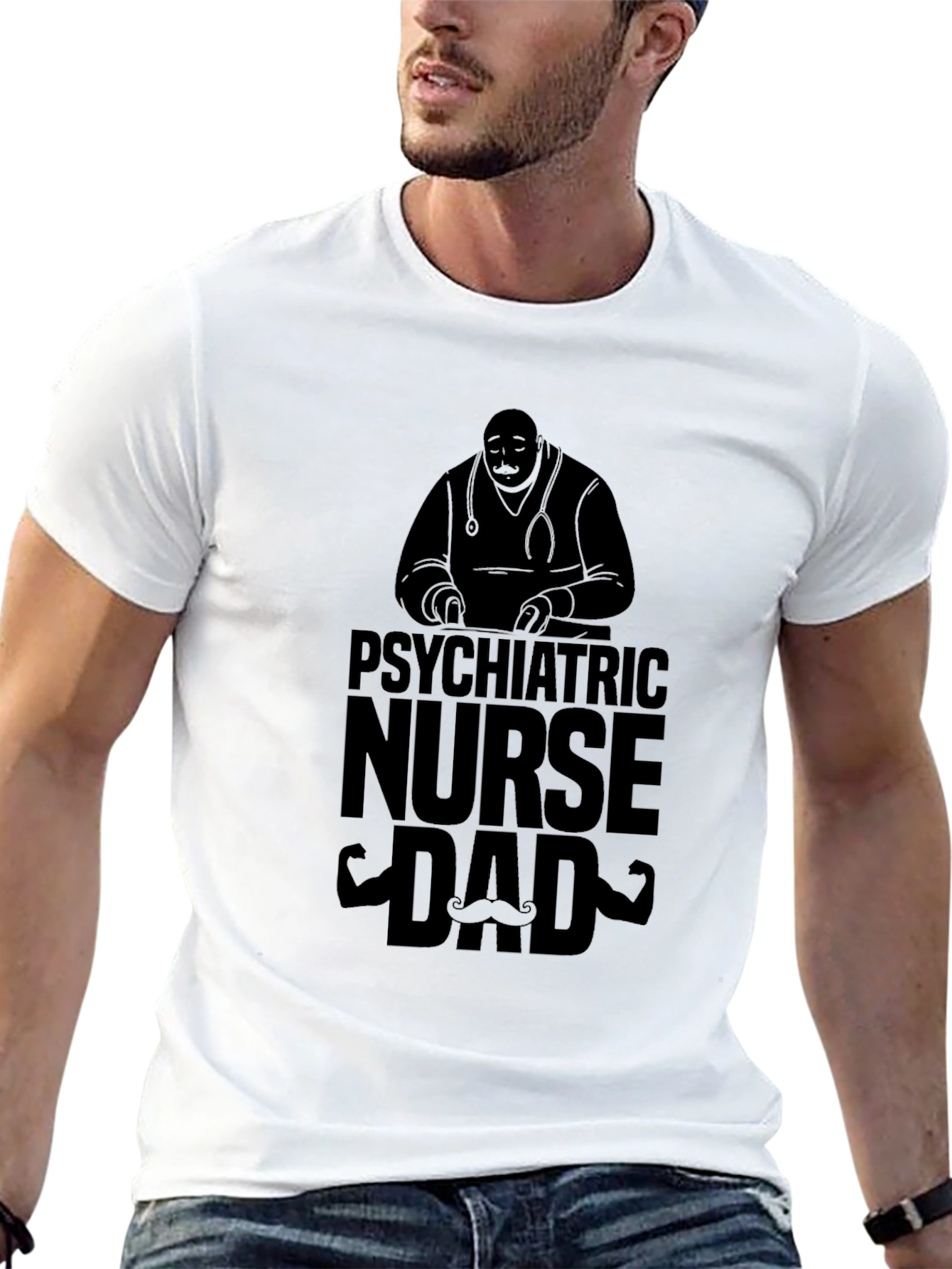 Black Psychiatric Nurse Dad Graphic Tee view 13