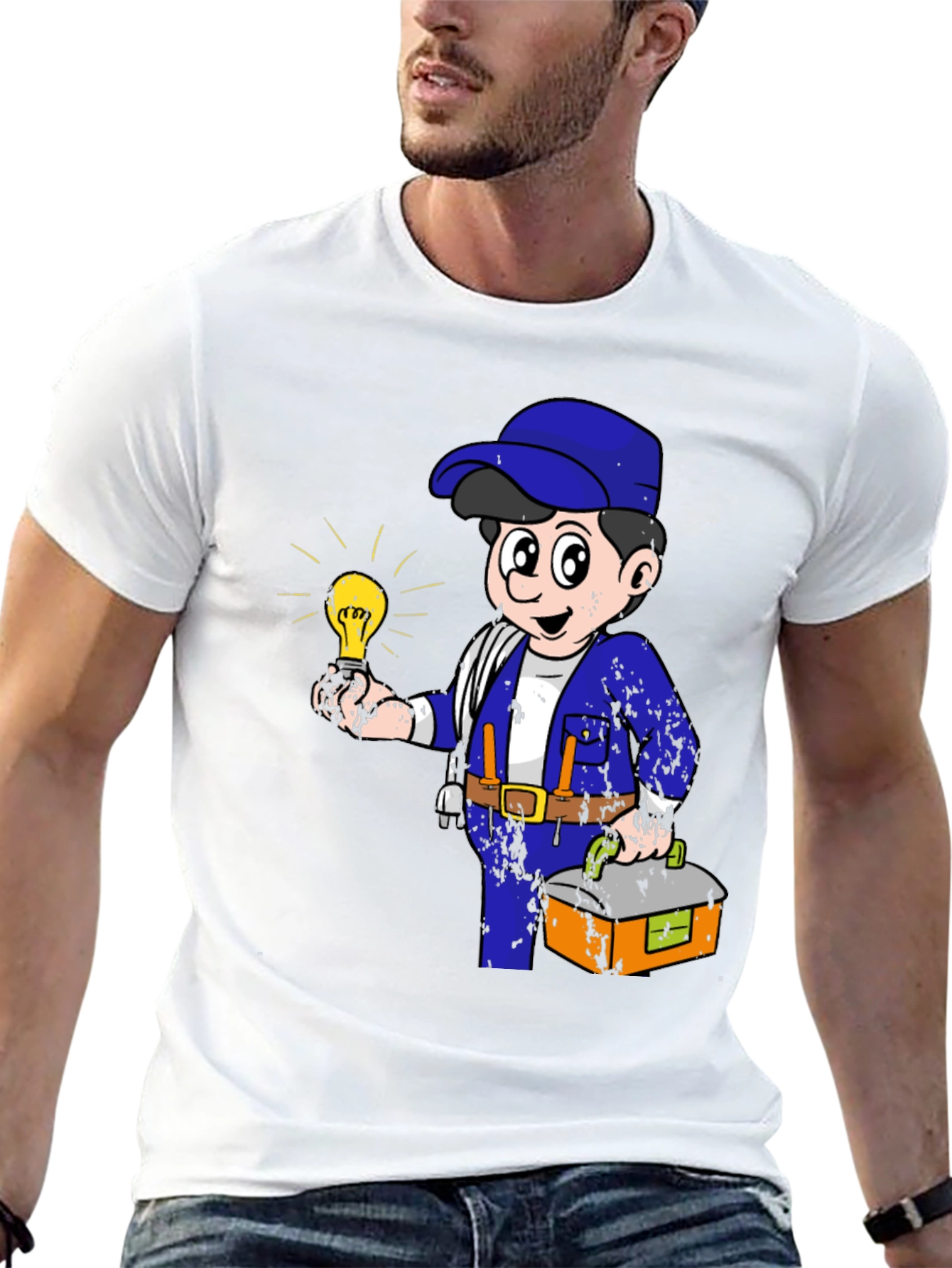 Black Electrician Cartoon Graphic T-Shirt view 13