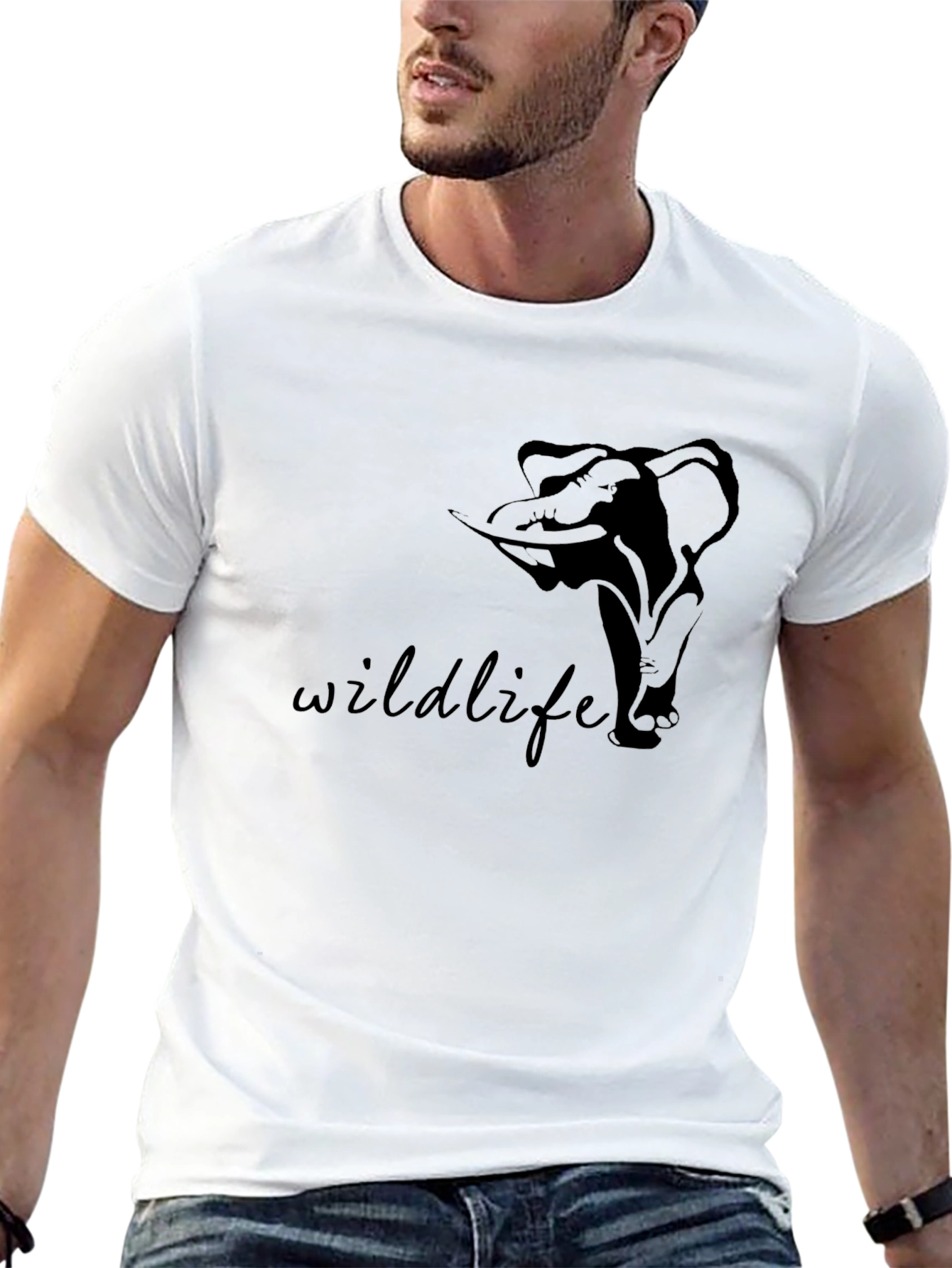 Black Wildlife Elephant Graphic Print Black T-Shirt view 13
