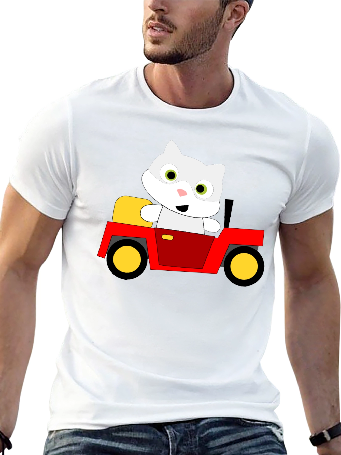 Black Cute Cartoon Cat in Car Graphic T-Shirt view 13