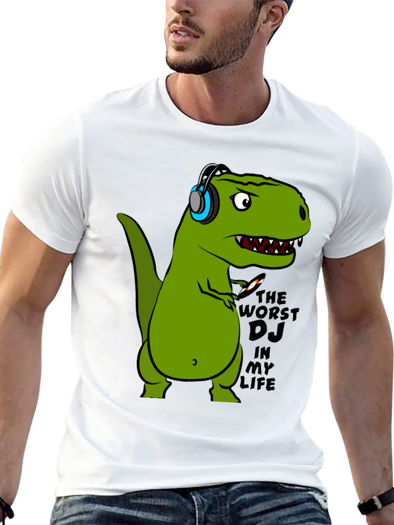 Black Dino DJ T-Shirt - Black Cotton Graphic Tee view 13