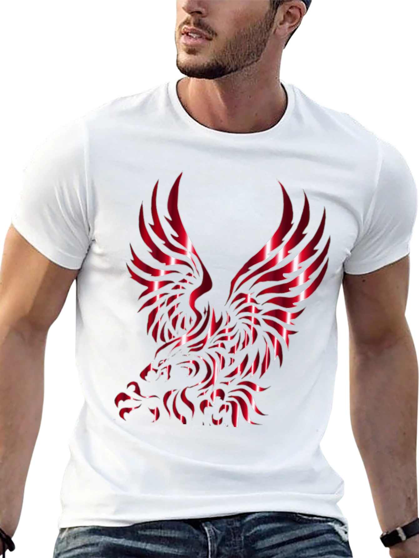 Men's Black T-Shirt with Eagle Design - 13