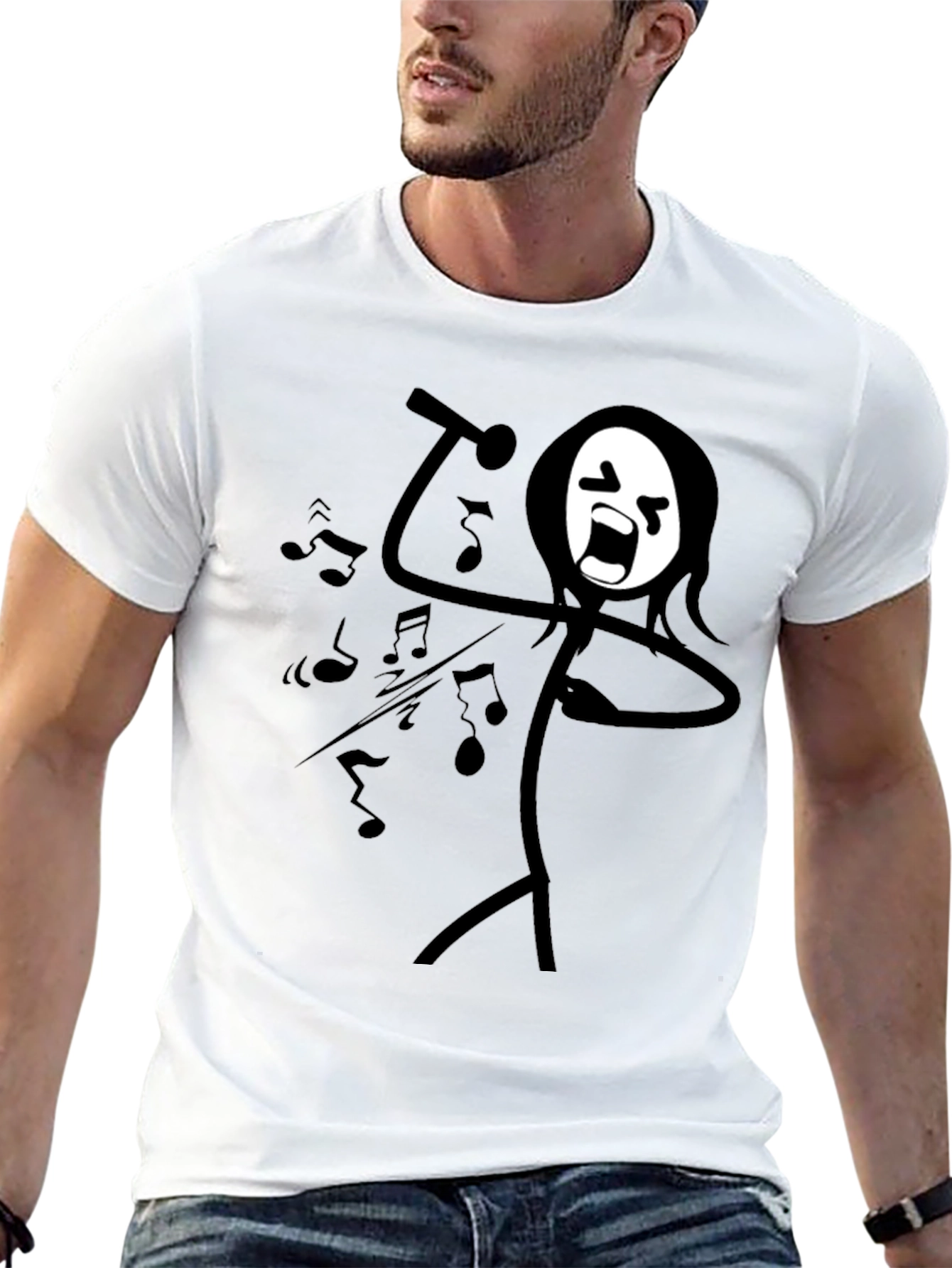 Black Singing Stick Figure Graphic Tee - Black Cotton view 13