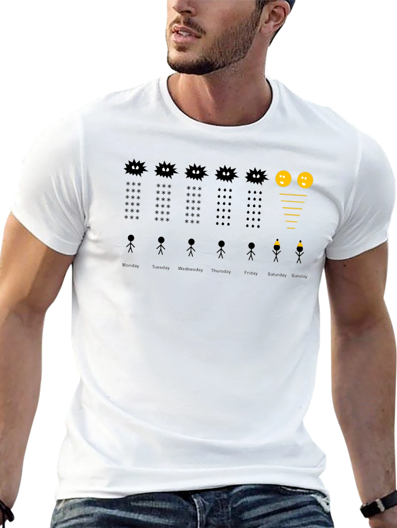Black Work Week T-Shirt - Funny Stick Figure Design view 13
