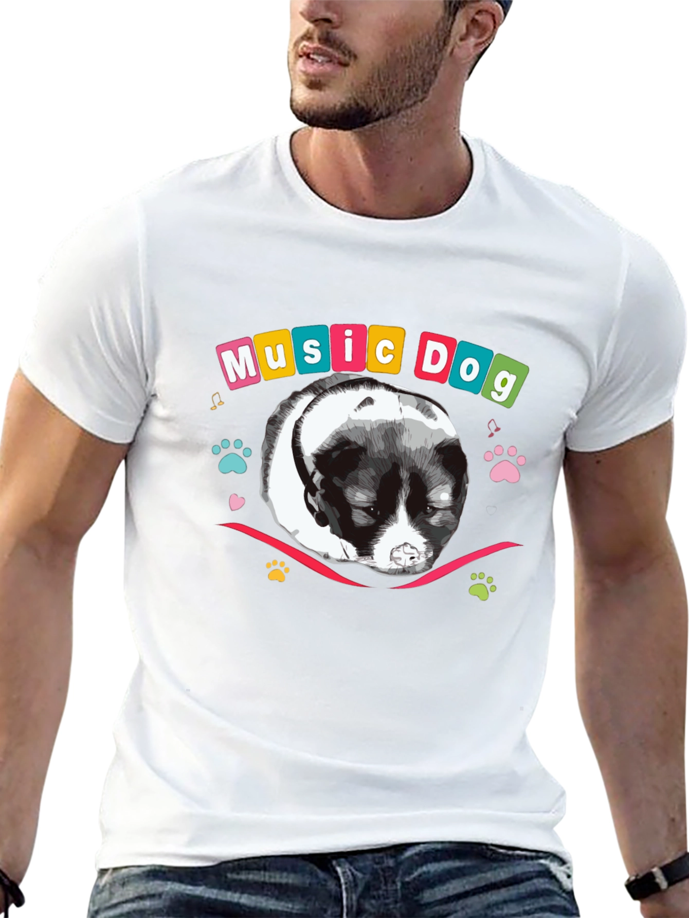 Black Music Dog Graphic Tee - Men's Black T-Shirt view 13