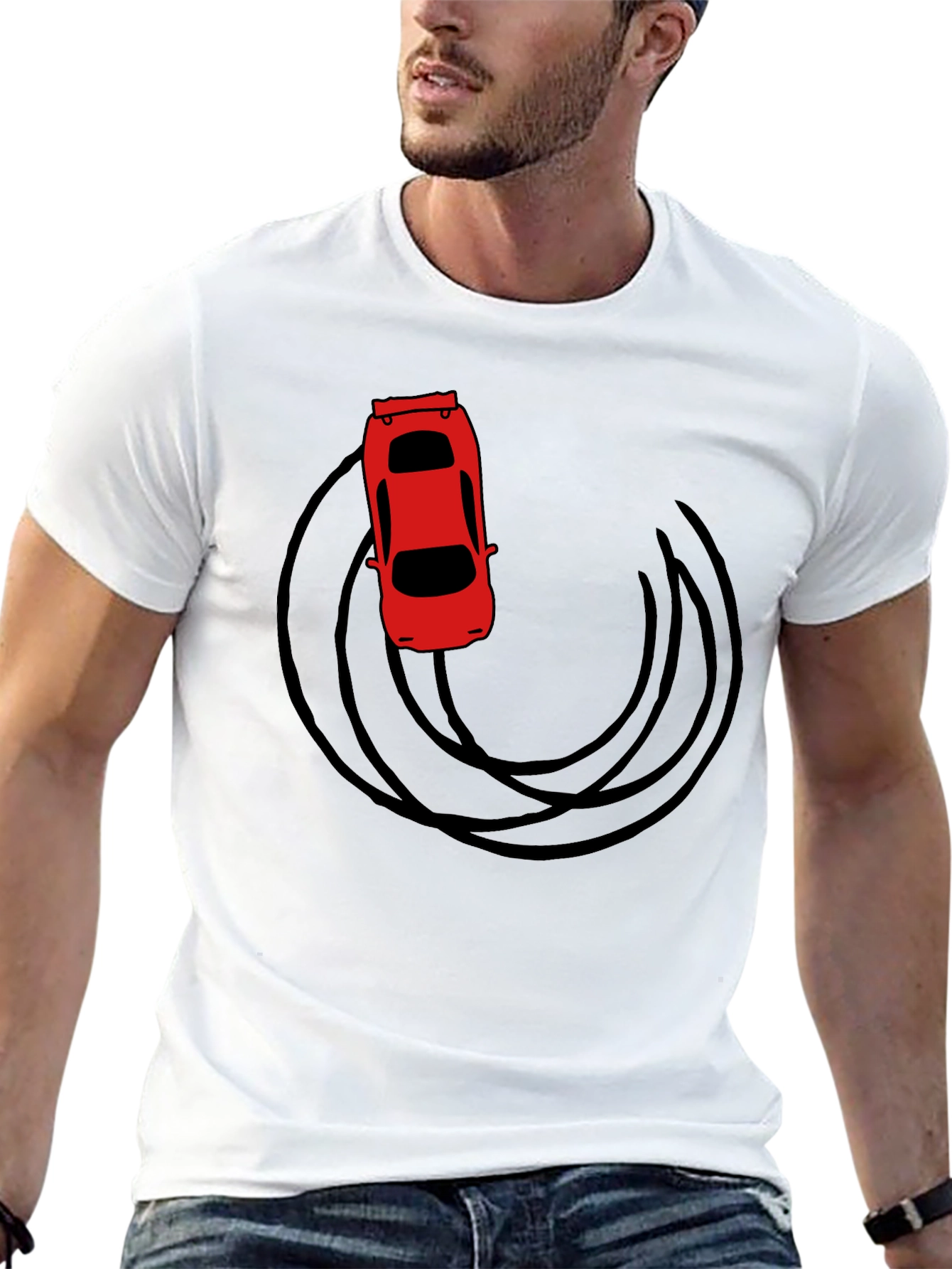 Black Red Car Drift Graphic T-Shirt - Black Cotton Tee view 13