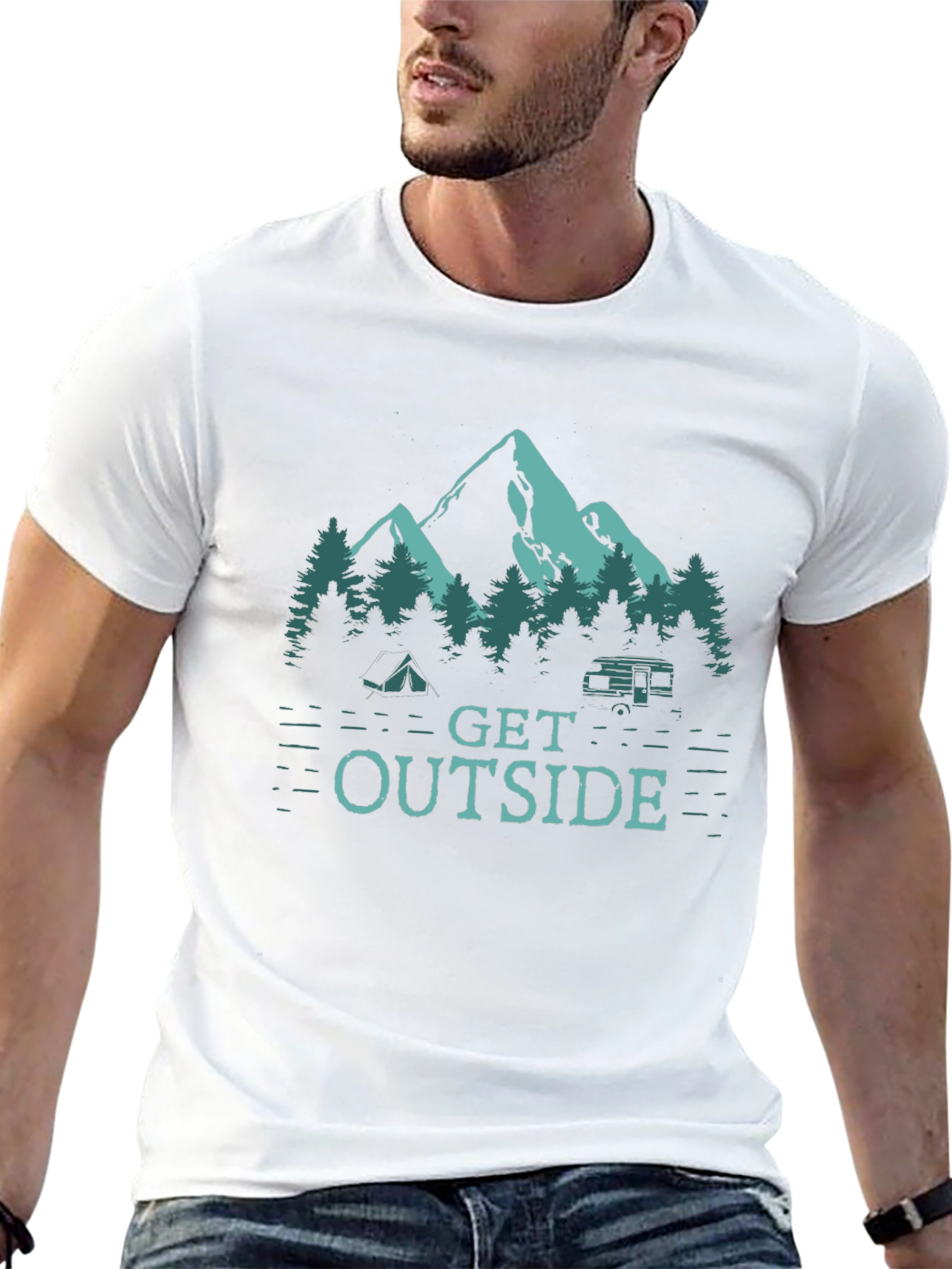 Black Get Outside Camping T-Shirt - Nature Graphic Tee view 13