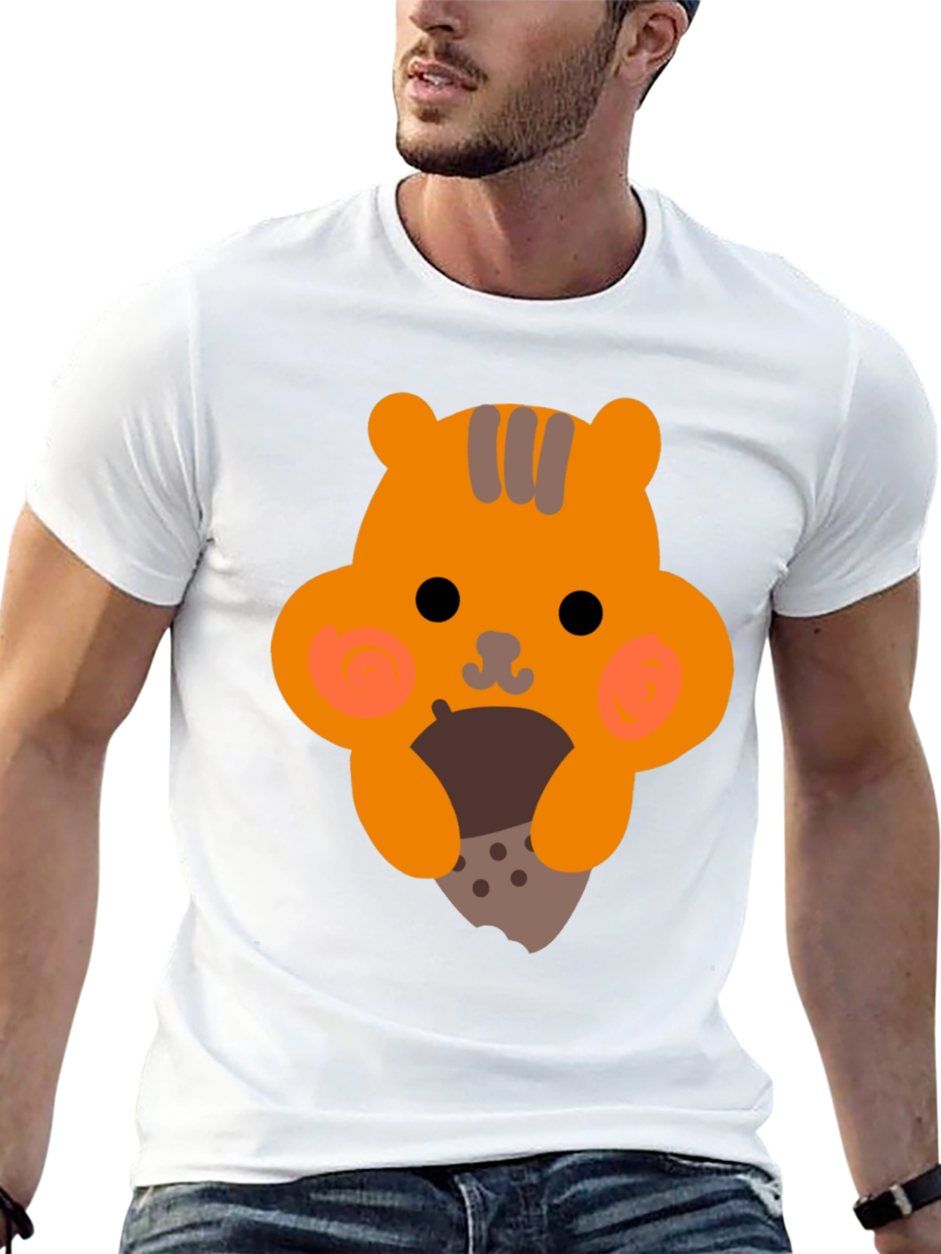 Black Cute Cartoon Squirrel Eating Nut Graphic T-Shirt view 13