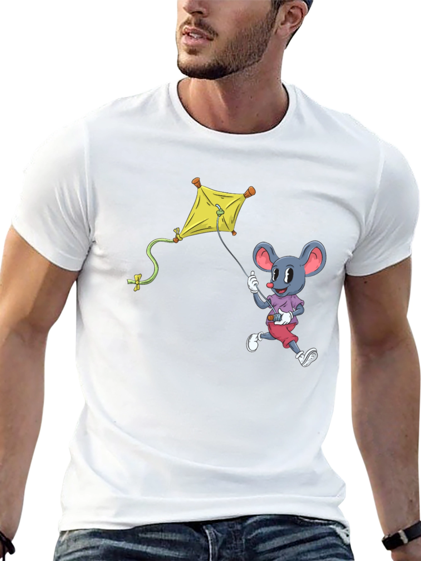 Black Mouse Kite T-Shirt - Cartoon Graphic Tee view 13