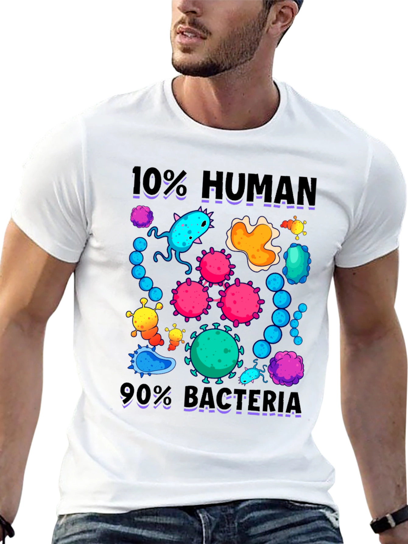 Black 10% Human 90% Bacteria Graphic T-Shirt view 13
