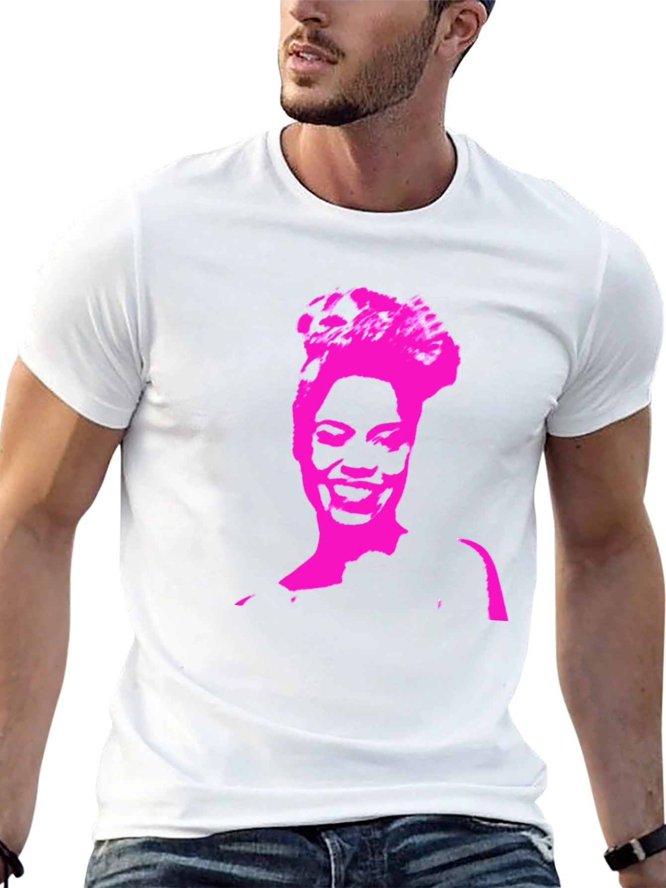 Black Stylish Black T-Shirt with Pink Portrait Graphic view 13