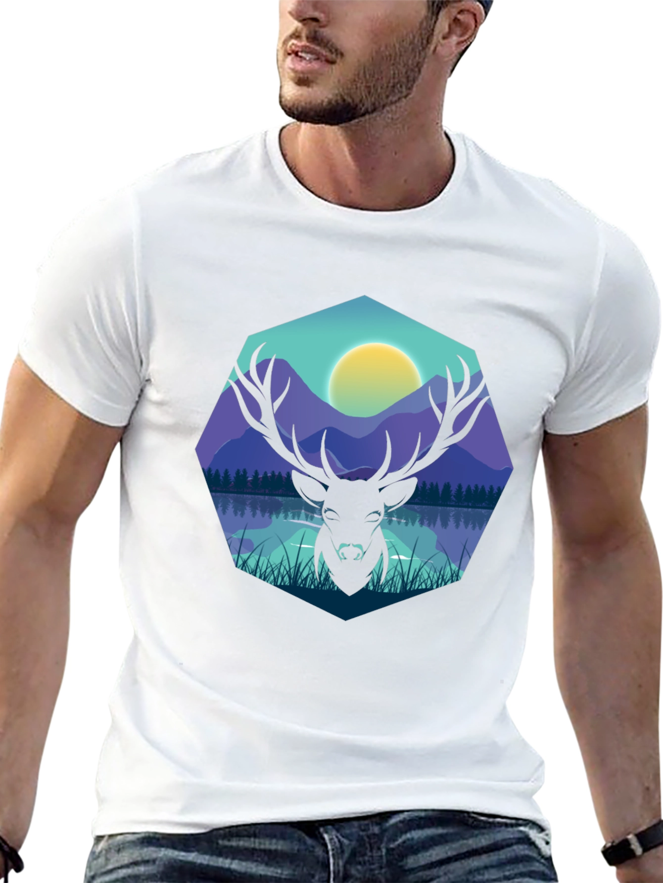 Black Deer Silhouette Graphic Tee - Men's Black T-Shirt view 13