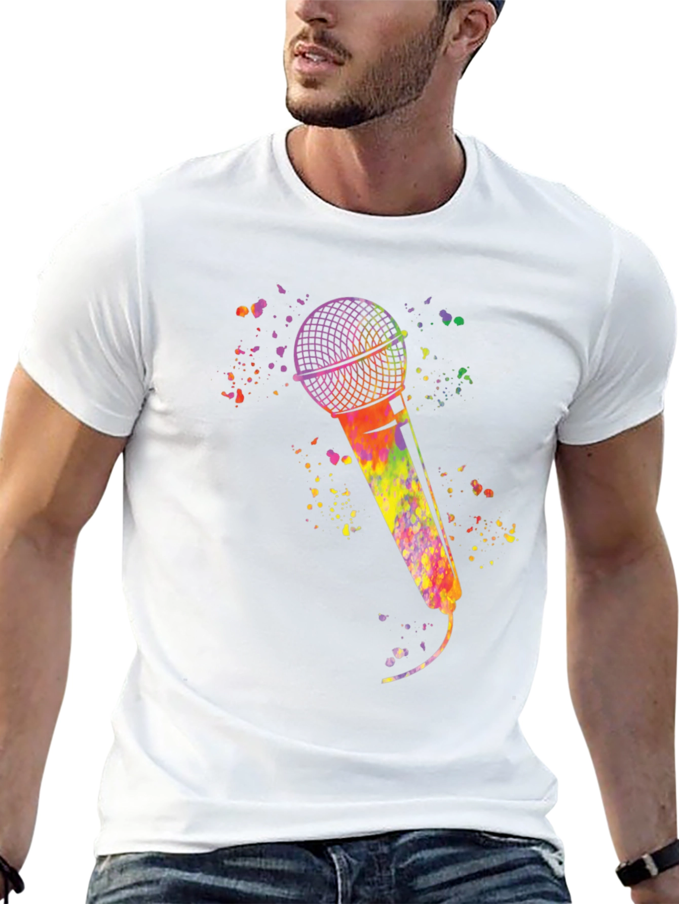 Black Watercolor Microphone Black T-Shirt view 13