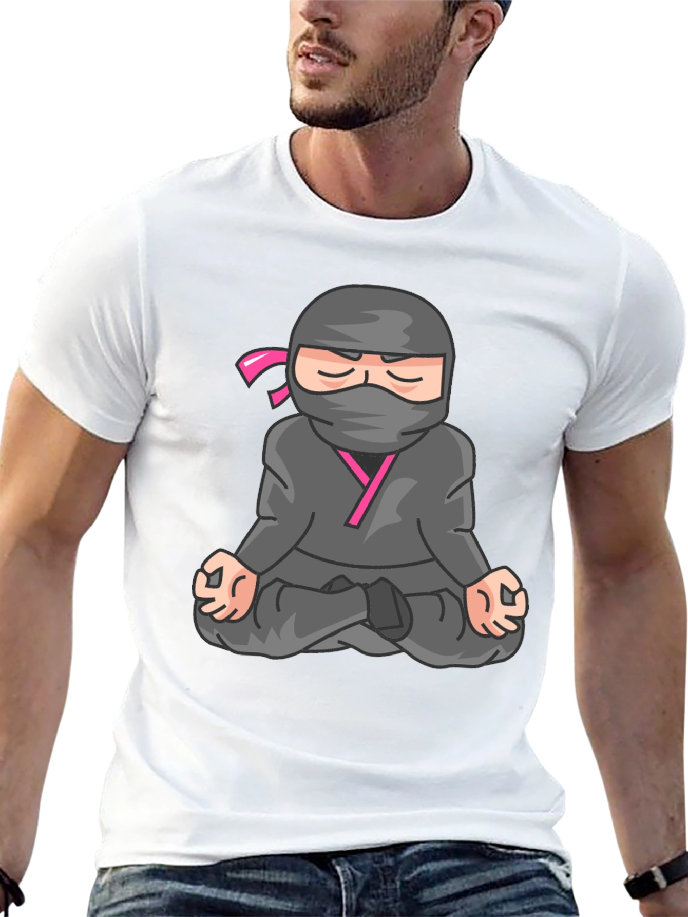 Black Meditating Ninja Graphic Tee - Black T-Shirt view 13