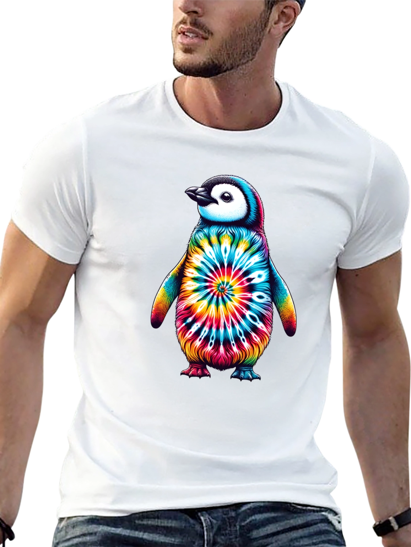 Black Tie-Dye Penguin Graphic Tee - Unique Unisex Design view 13