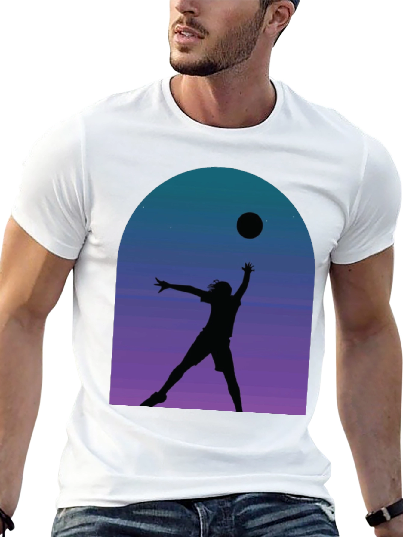 Black Silhouette Volleyball T-Shirt - Night Sky Graphic Tee view 13