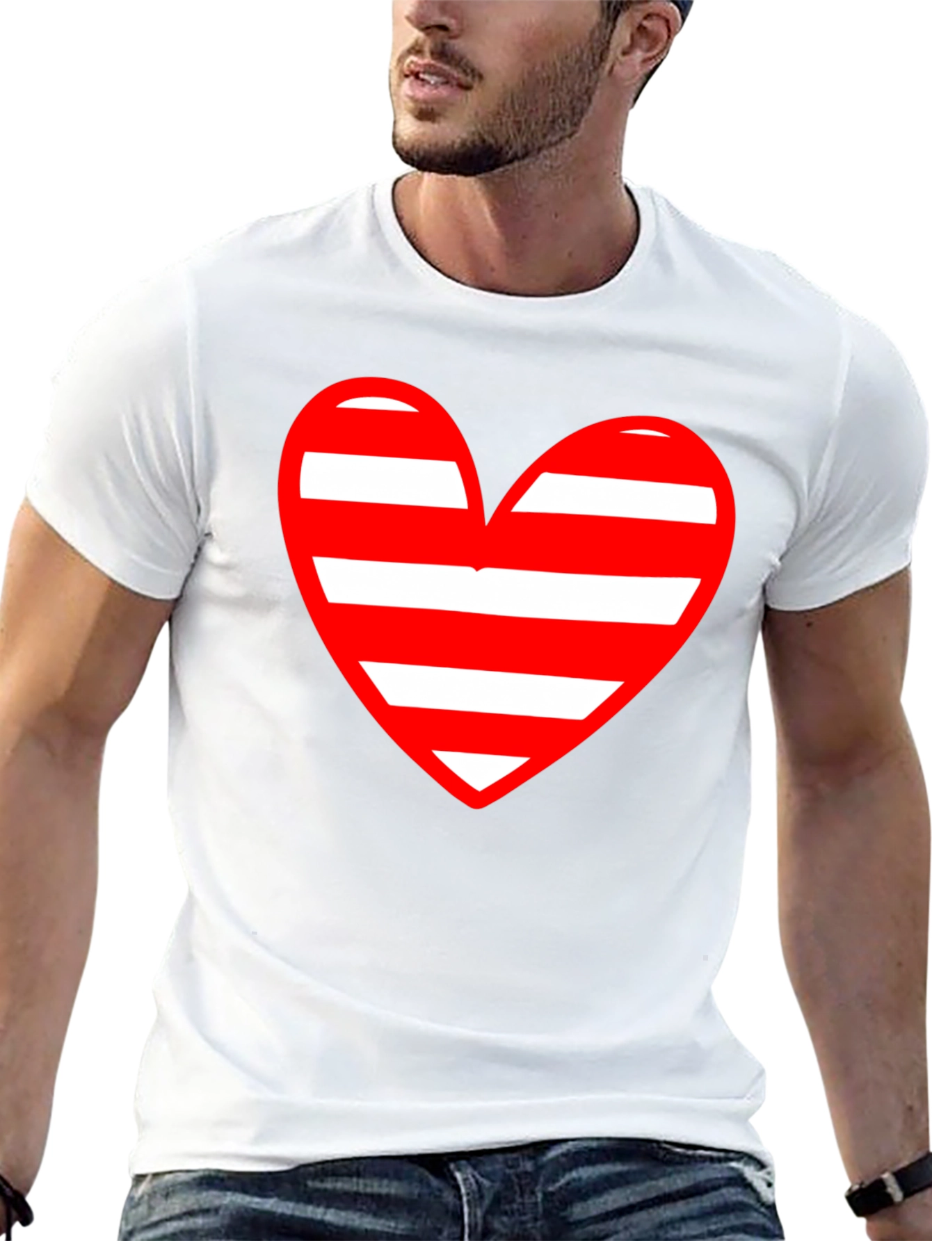 Black Striped Heart Graphic Black T-Shirt view 13